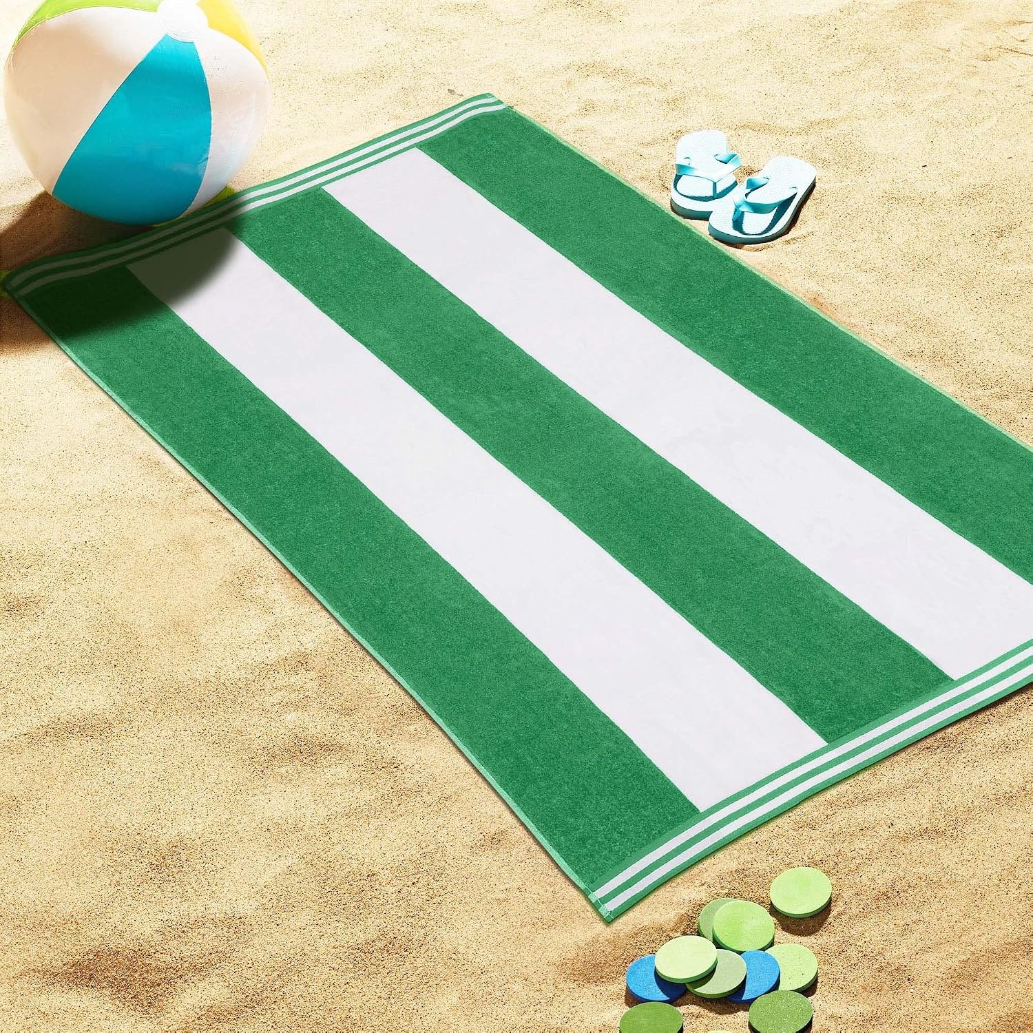 image:imageSuperior Striped Cotton Reversible Beach Towel Set 6 PC Multi ColorDark Green