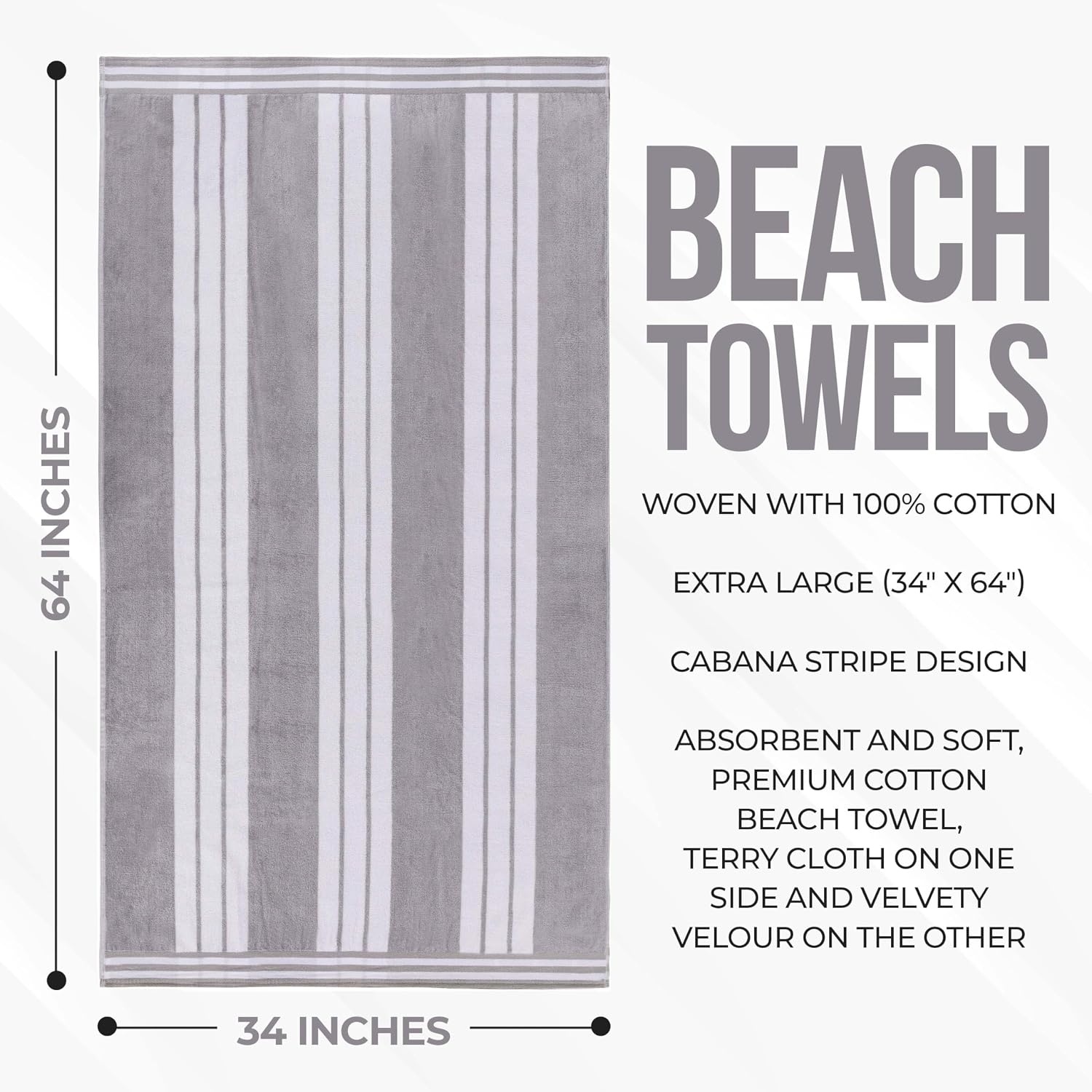 image:imageSuperior Striped Cotton Reversible Beach Towel Set 6 PC Multi ColorLight Grey