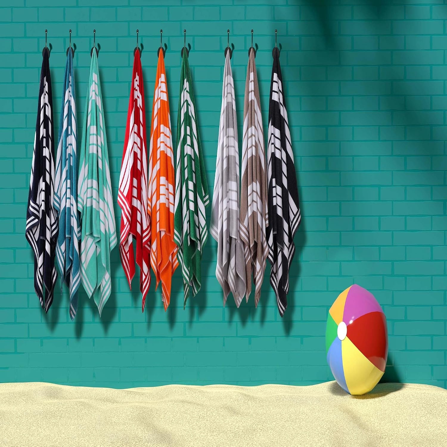 image:imageSuperior Striped Cotton Reversible Beach Towel Set 6 PC Multi ColorLight Grey