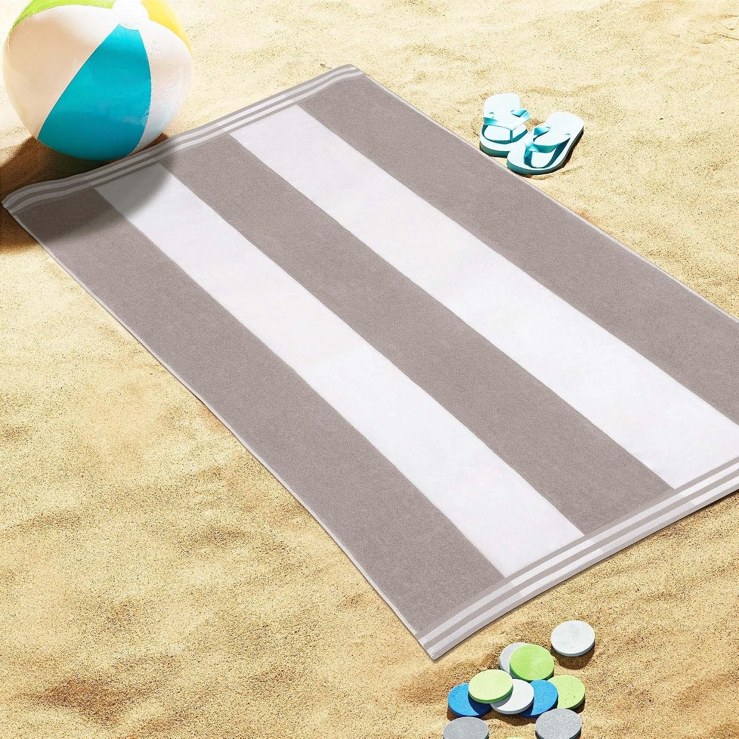 image:imageSuperior Striped Cotton Reversible Beach Towel Set 6 PC Multi ColorLight Grey