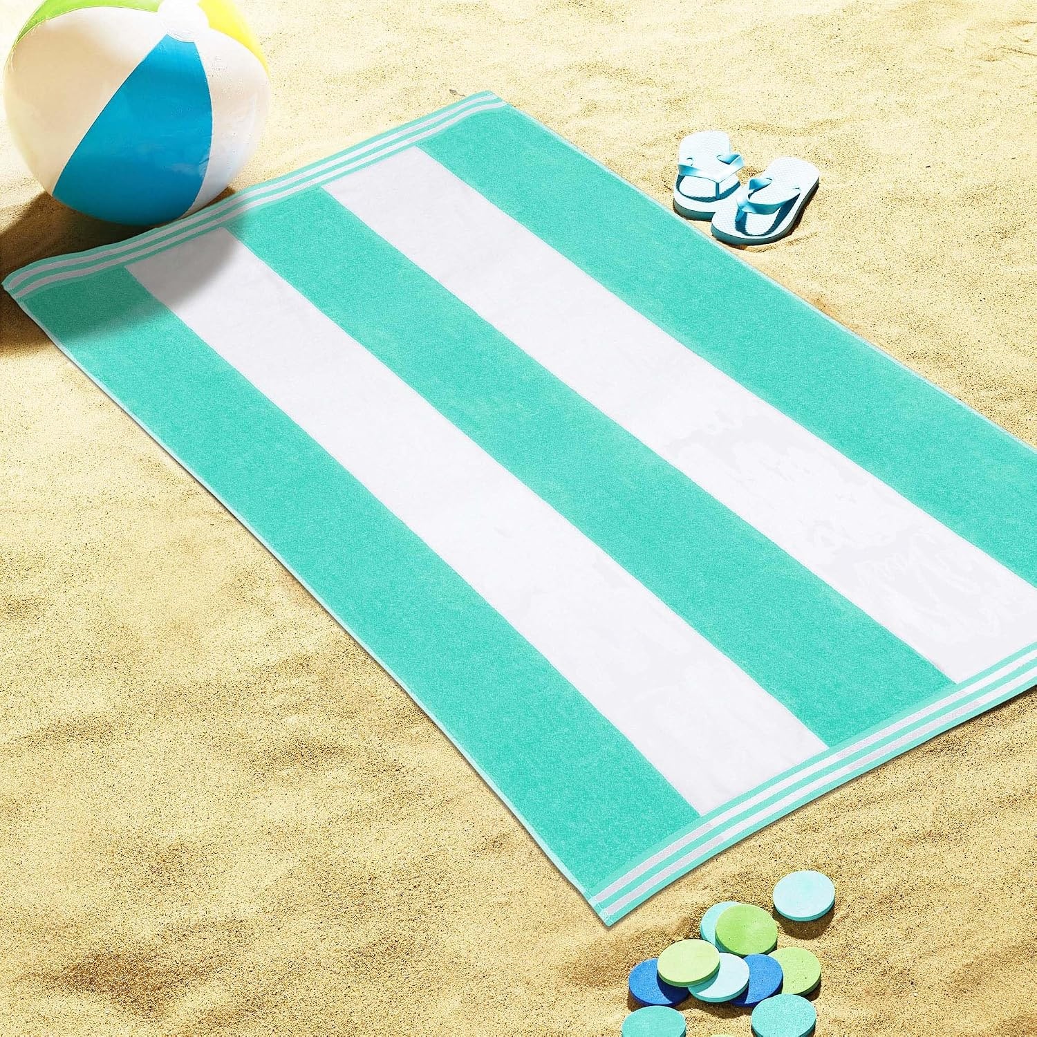 image:imageSuperior Striped Cotton Reversible Beach Towel Set 6 PC Multi ColorMint