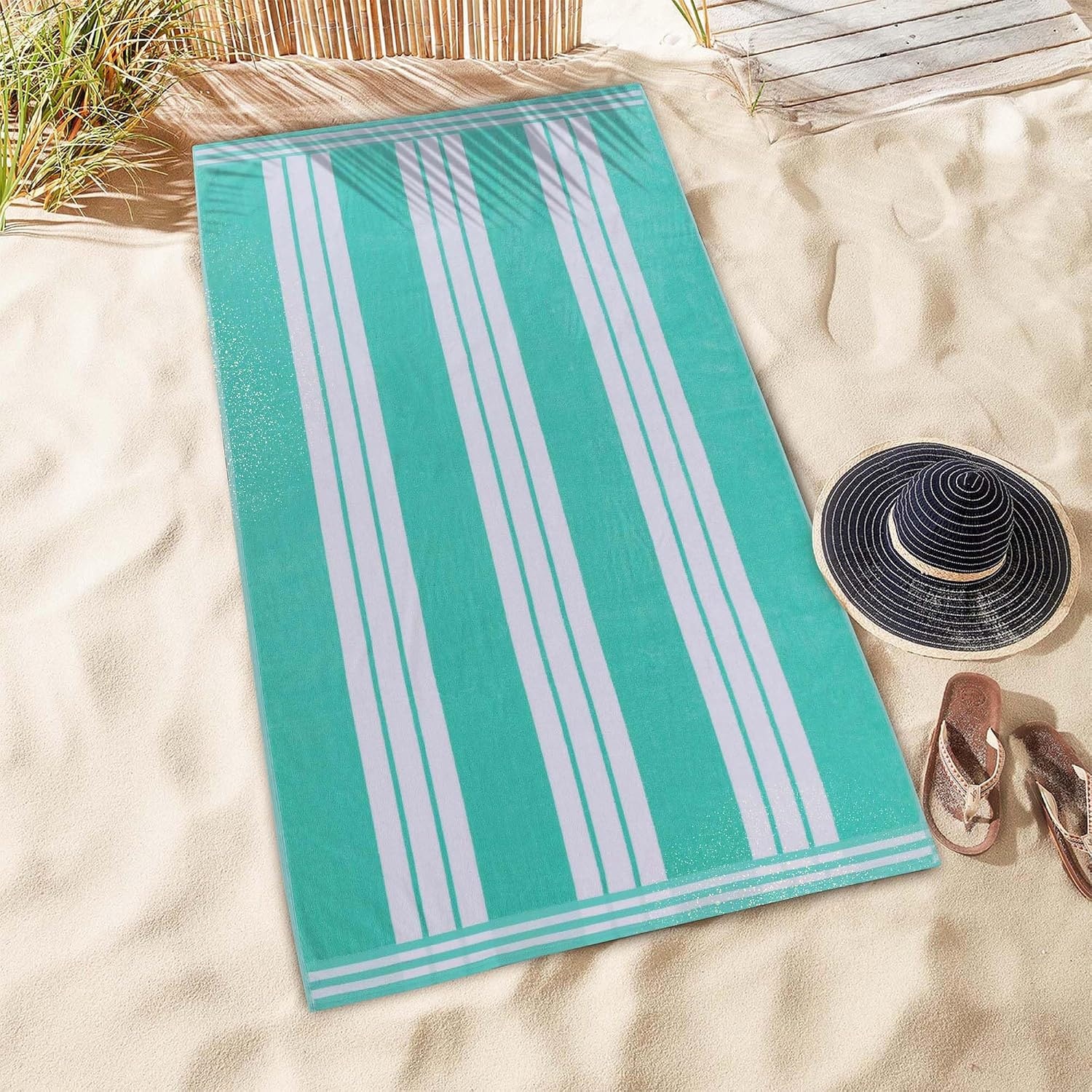 image:imageSuperior Striped Cotton Reversible Beach Towel Set 6 PC Multi ColorMint