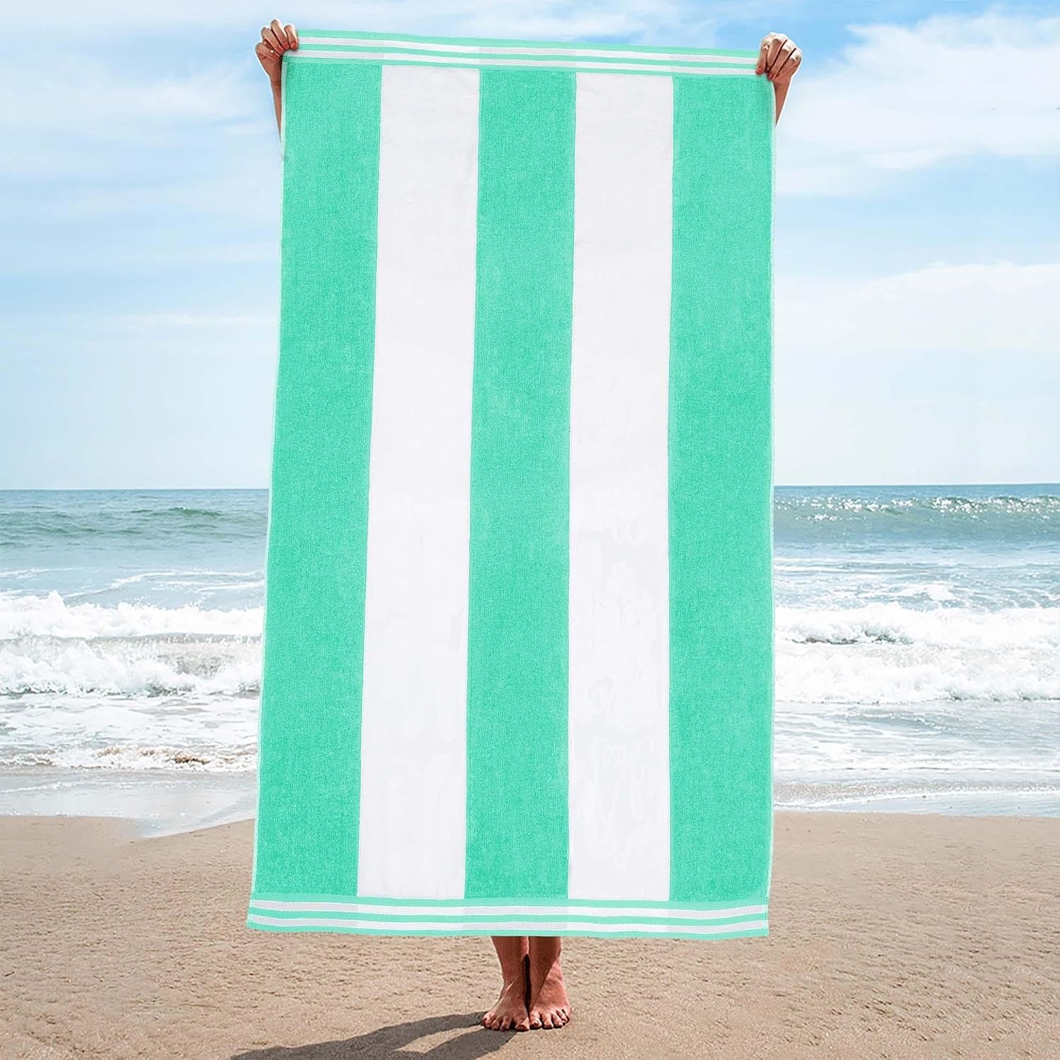 image:imageSuperior Striped Cotton Reversible Beach Towel Set 6 PC Multi ColorMint