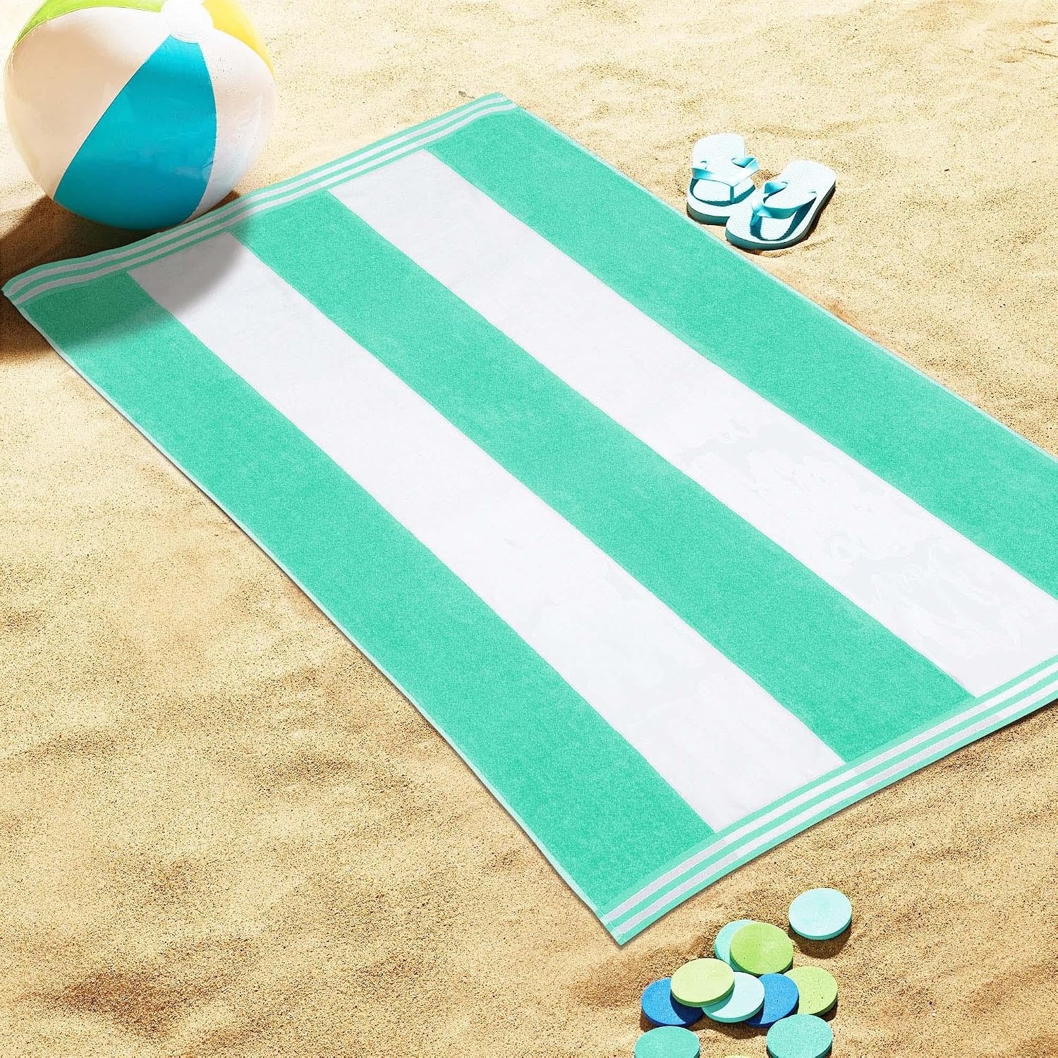 image:imageSuperior Striped Cotton Reversible Beach Towel Set 6 PC Multi ColorMint