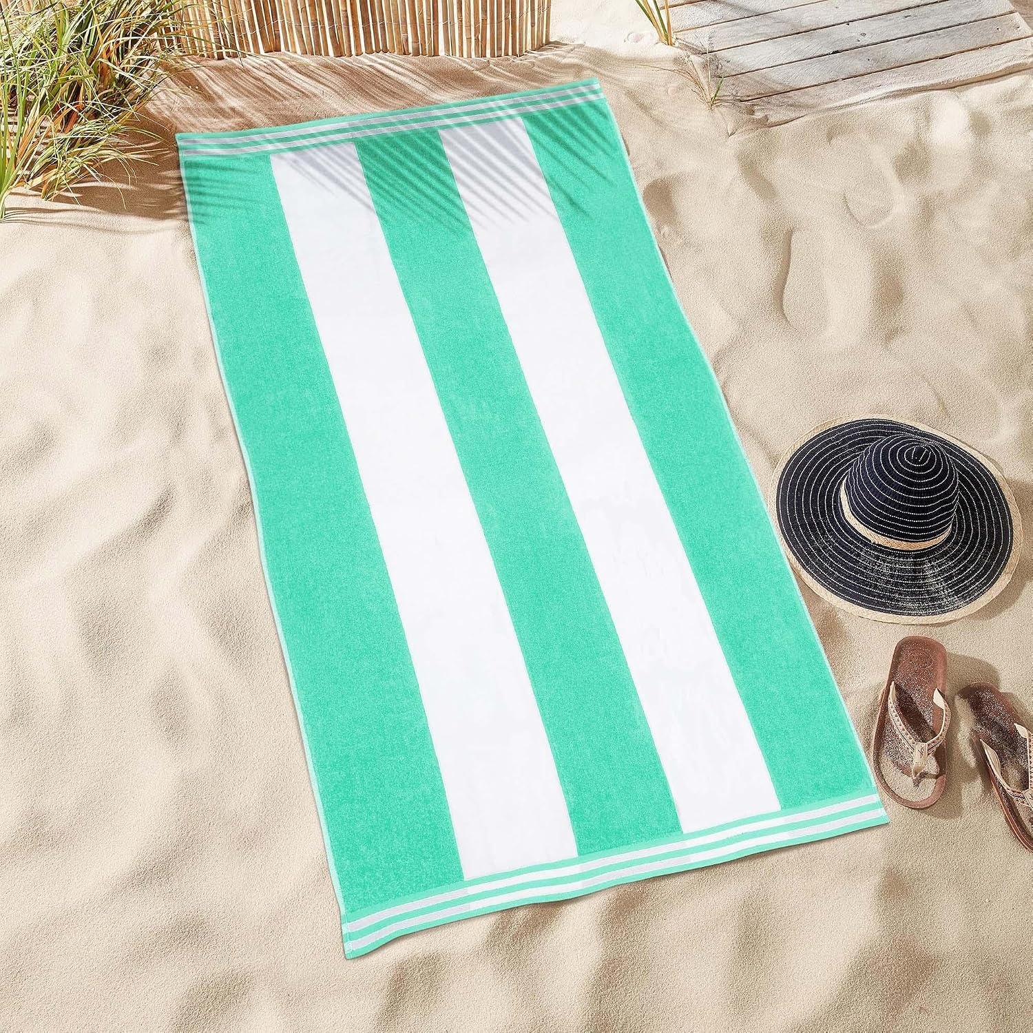 image:imageSuperior Striped Cotton Reversible Beach Towel Set 6 PC Multi ColorMint