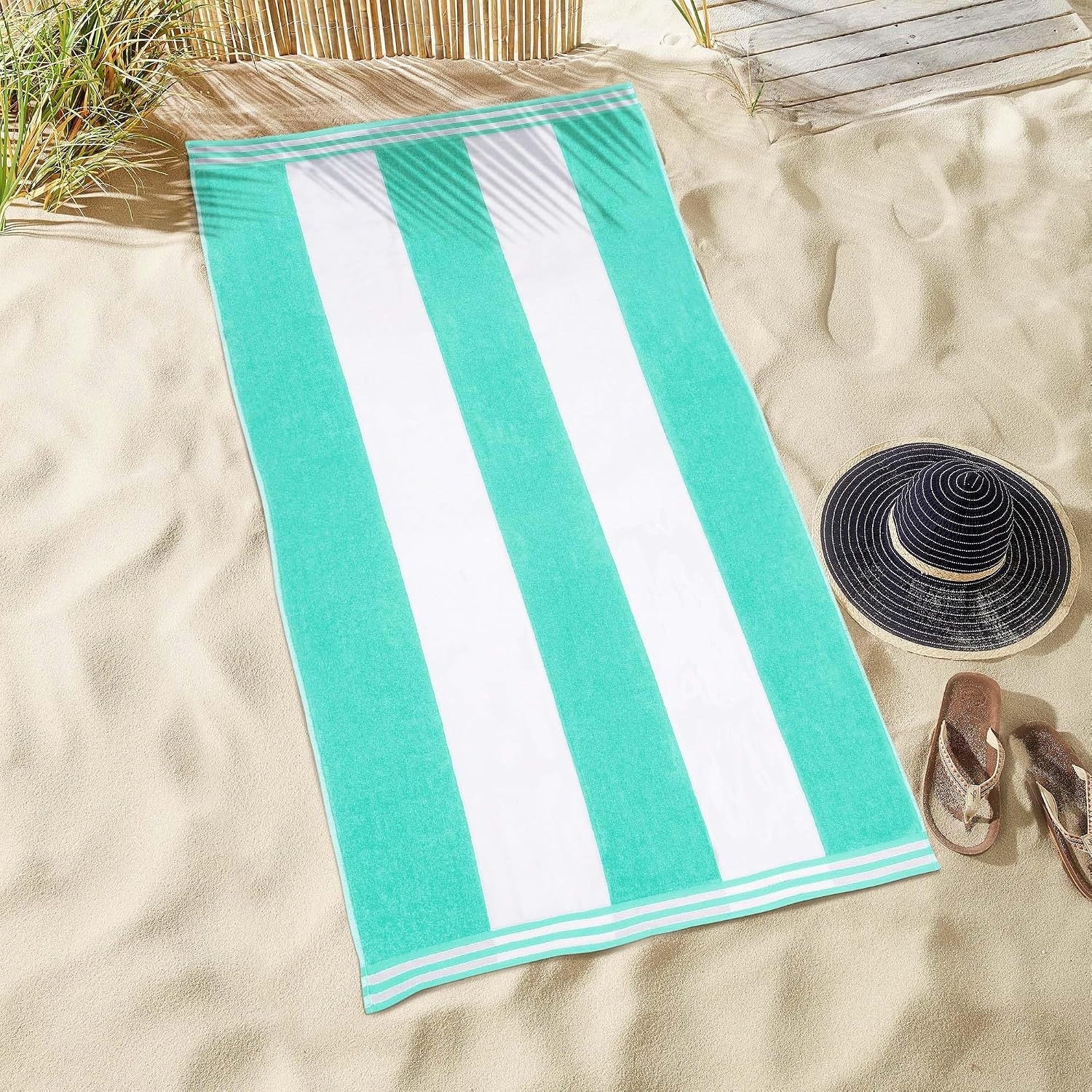 image:imageSuperior Striped Cotton Reversible Beach Towel Set 6 PC Multi ColorMint