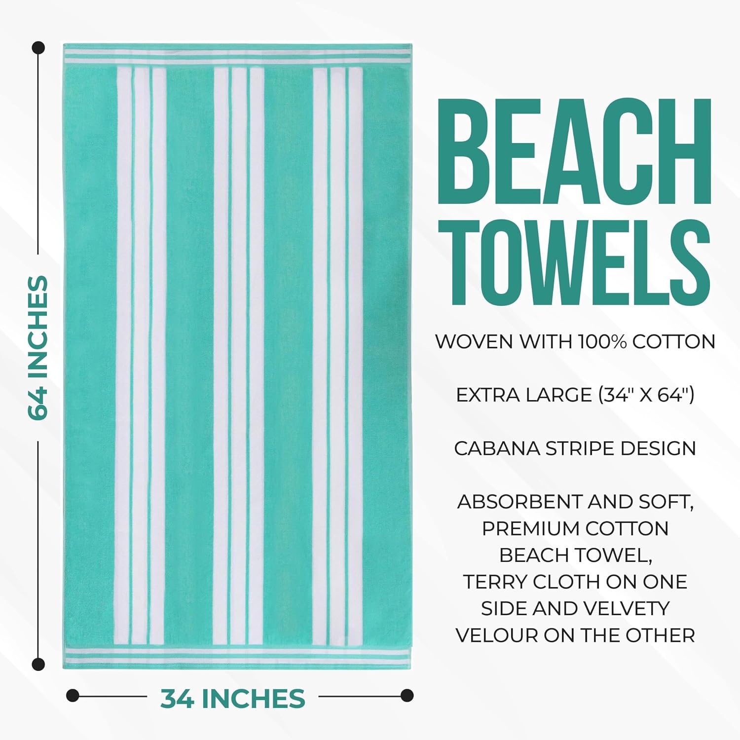 image:imageSuperior Striped Cotton Reversible Beach Towel Set 6 PC Multi ColorMint
