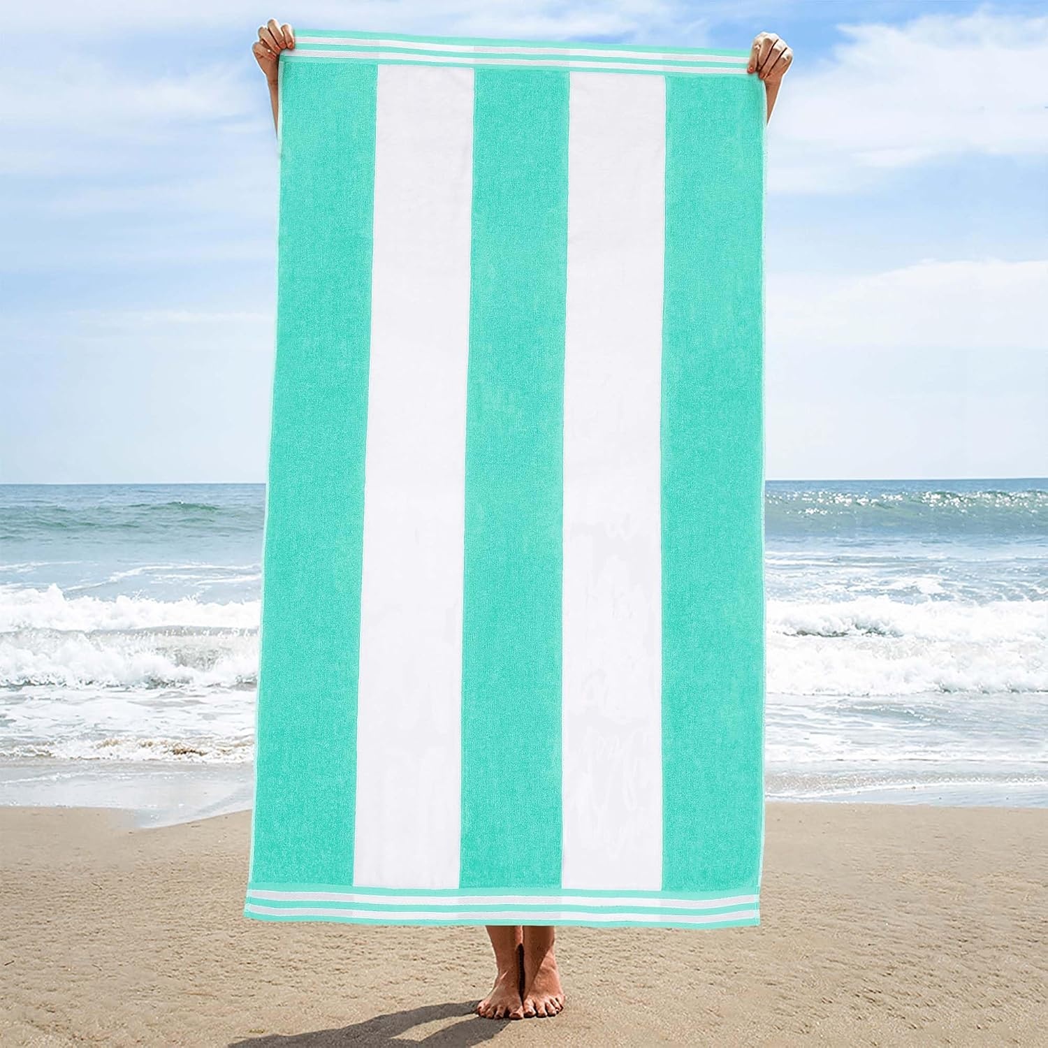 image:imageSuperior Striped Cotton Reversible Beach Towel Set 6 PC Multi ColorMint