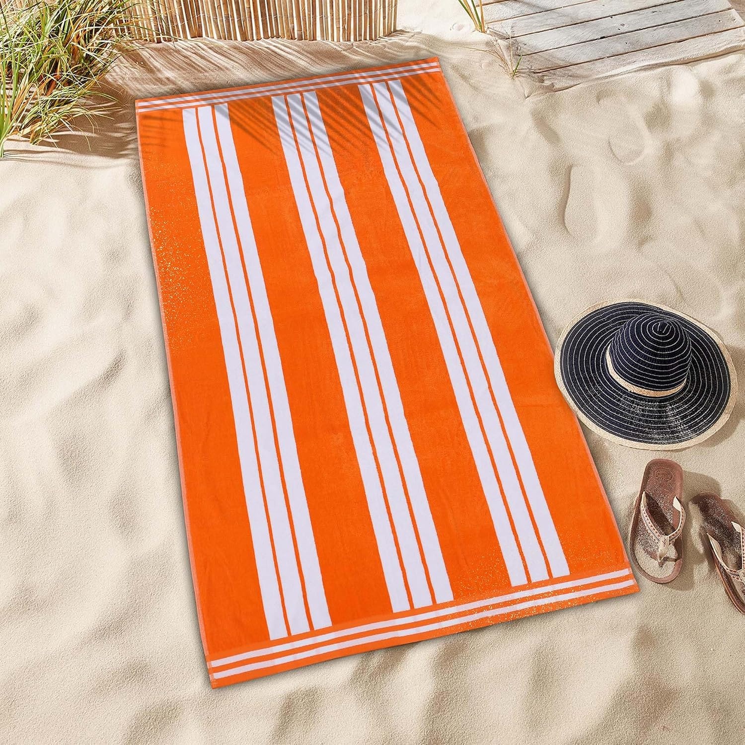 image:imageSuperior Striped Cotton Reversible Beach Towel Set 6 PC Multi ColorOrange