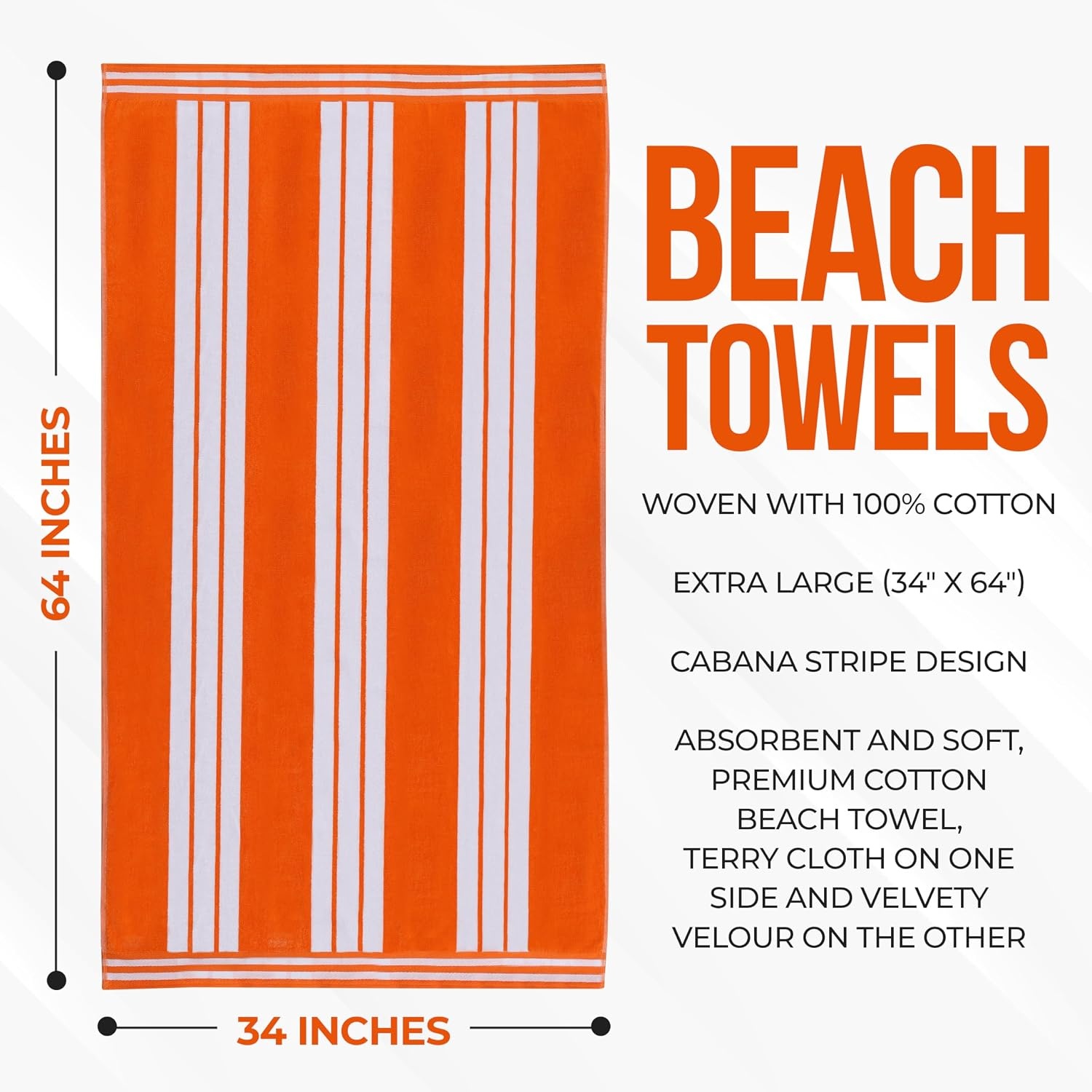 image:imageSuperior Striped Cotton Reversible Beach Towel Set 6 PC Multi ColorOrange