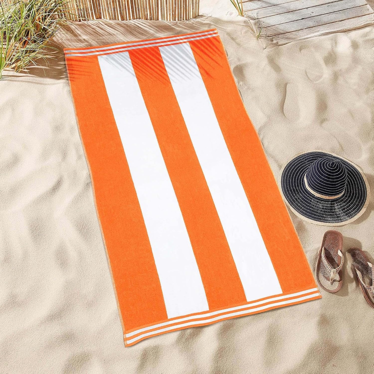 image:imageSuperior Striped Cotton Reversible Beach Towel Set 6 PC Multi ColorOrange
