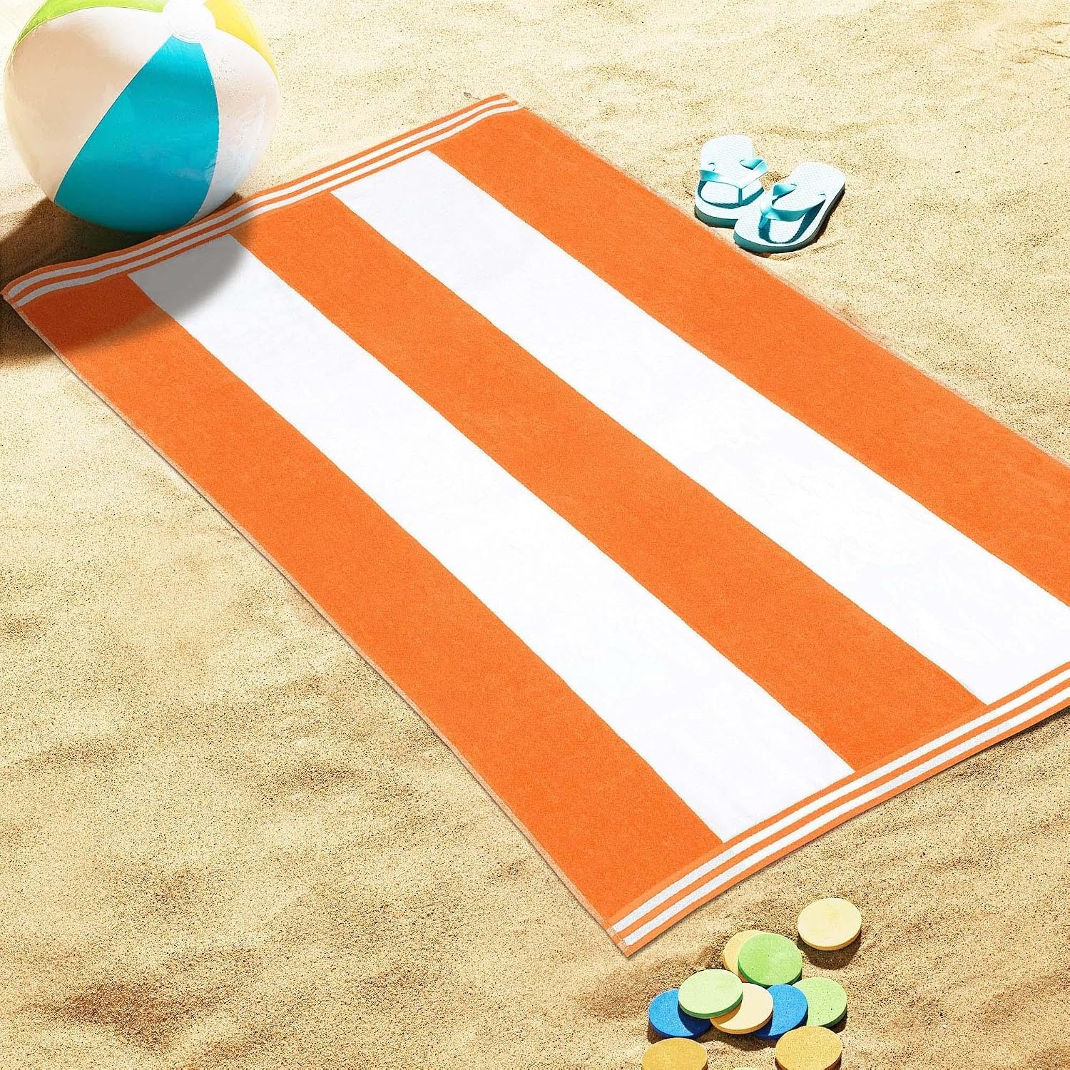 image:imageSuperior Striped Cotton Reversible Beach Towel Set 6 PC Multi ColorOrange
