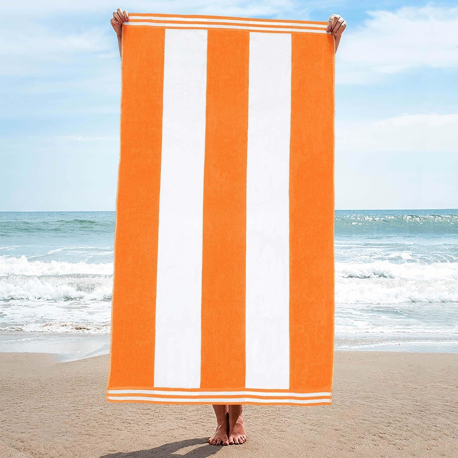 image:imageSuperior Striped Cotton Reversible Beach Towel Set 6 PC Multi ColorOrange