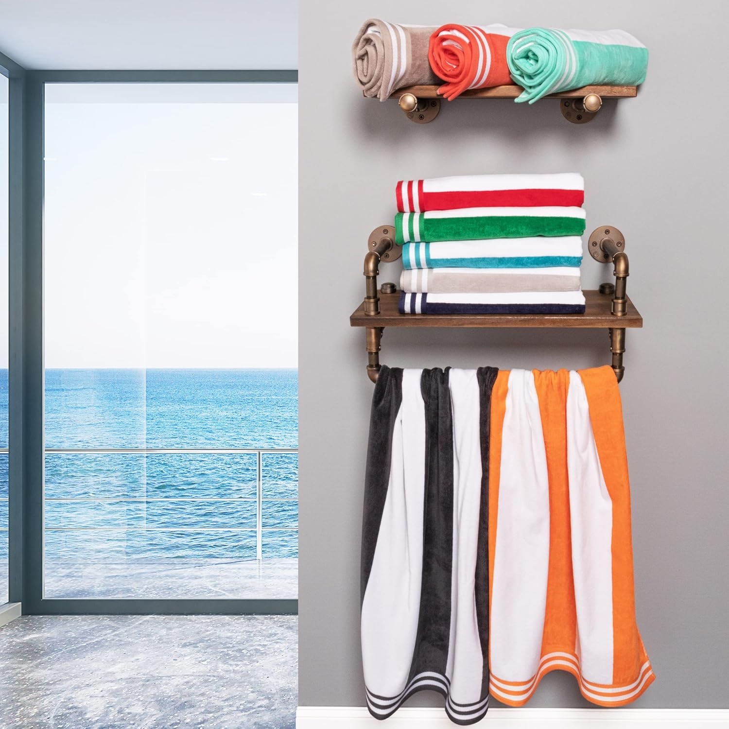 image:imageSuperior Striped Cotton Reversible Beach Towel Set 6 PC Multi ColorRed