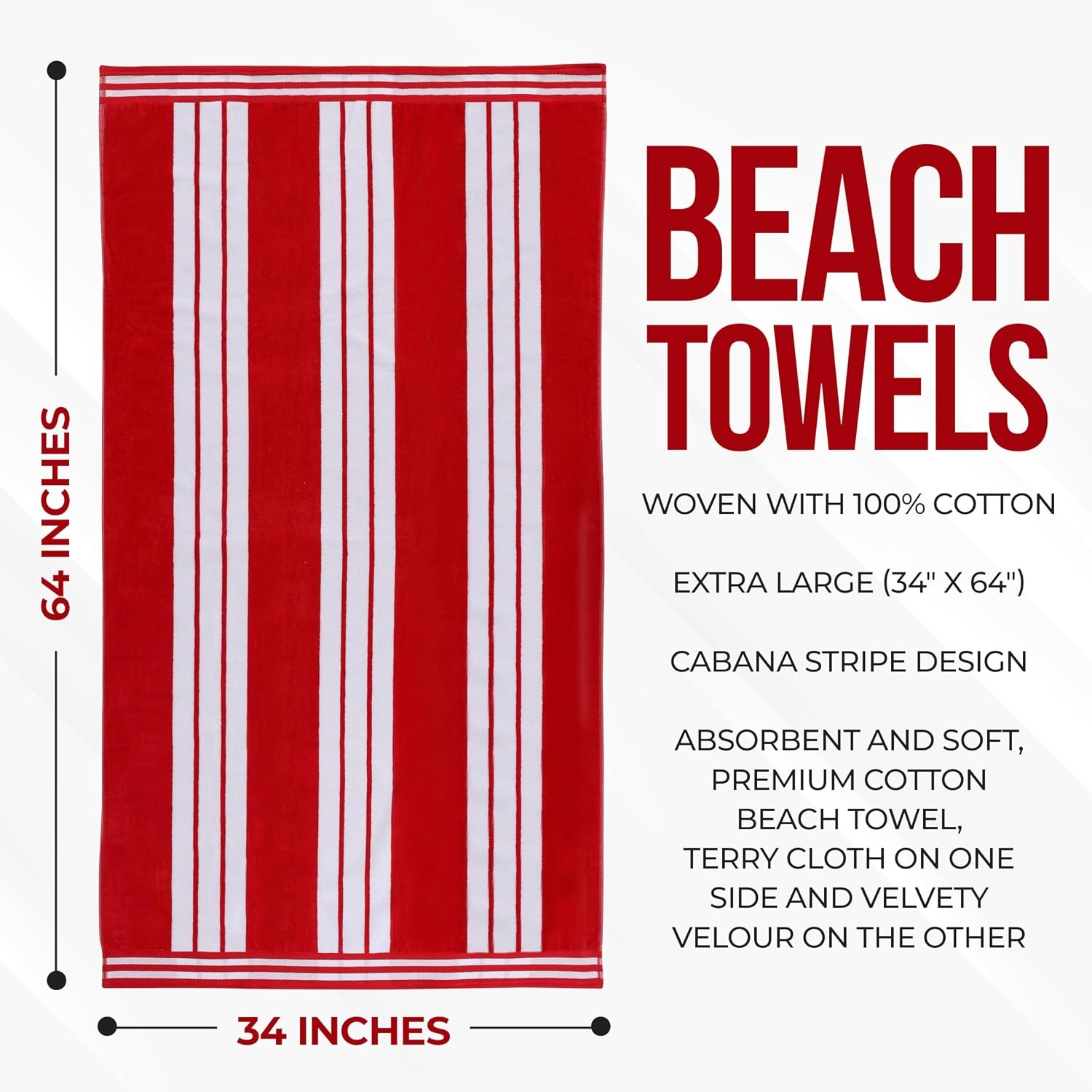 image:imageSuperior Striped Cotton Reversible Beach Towel Set 6 PC Multi ColorRed