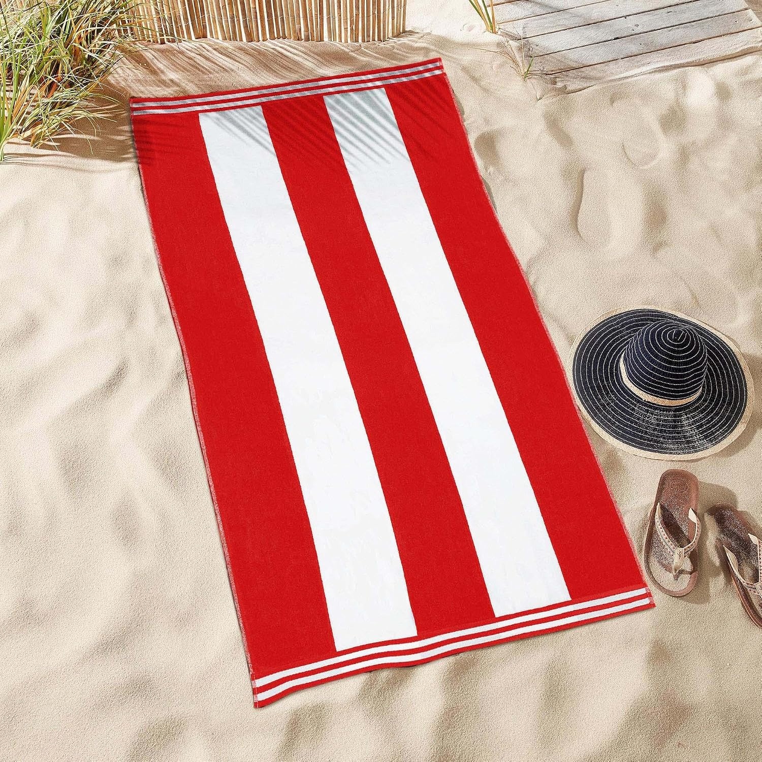 image:imageSuperior Striped Cotton Reversible Beach Towel Set 6 PC Multi ColorRed