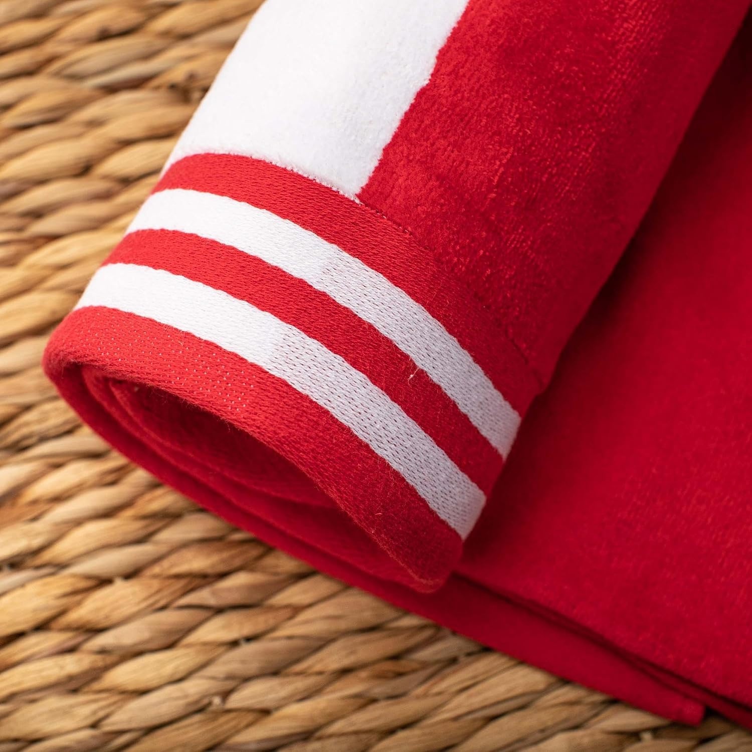 image:imageSuperior Striped Cotton Reversible Beach Towel Set 6 PC Multi ColorRed