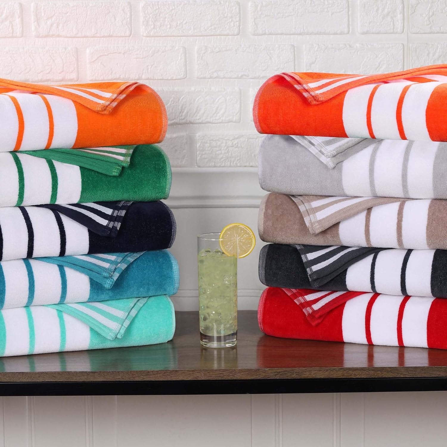 image:imageSuperior Striped Cotton Reversible Beach Towel Set 6 PC Multi ColorRed