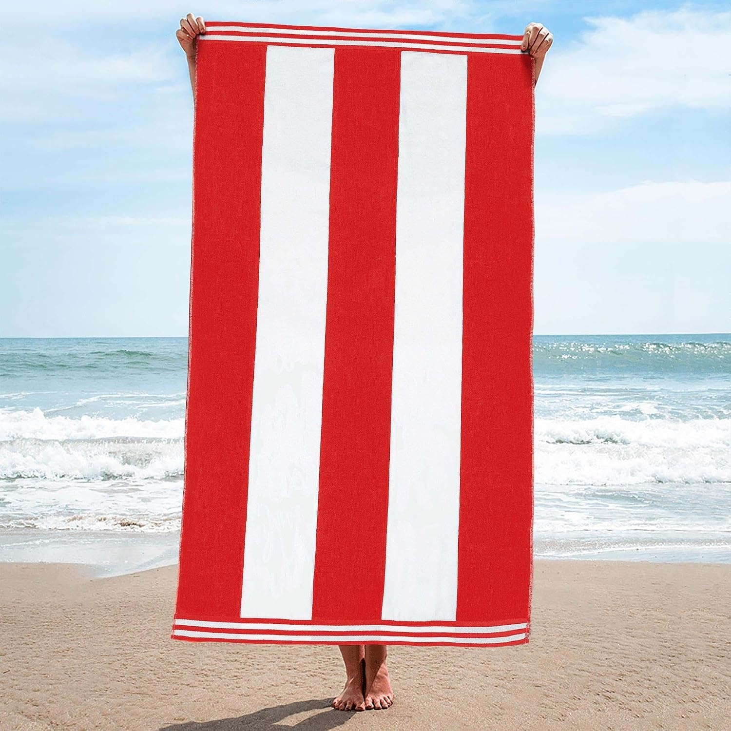 image:imageSuperior Striped Cotton Reversible Beach Towel Set 6 PC Multi ColorRed