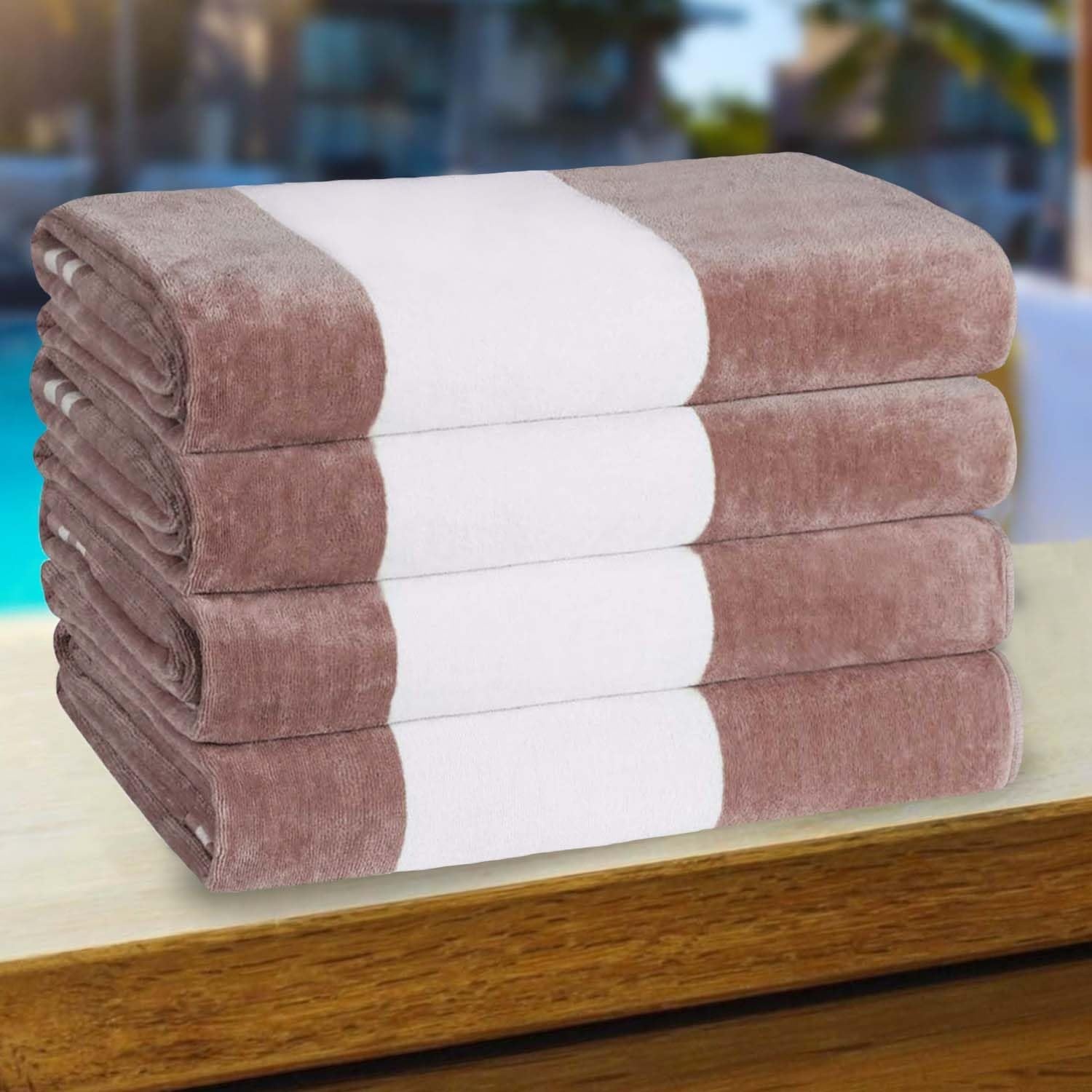 image:imageSuperior Striped Cotton Reversible Beach Towel Set 6 PC Multi ColorTaupe