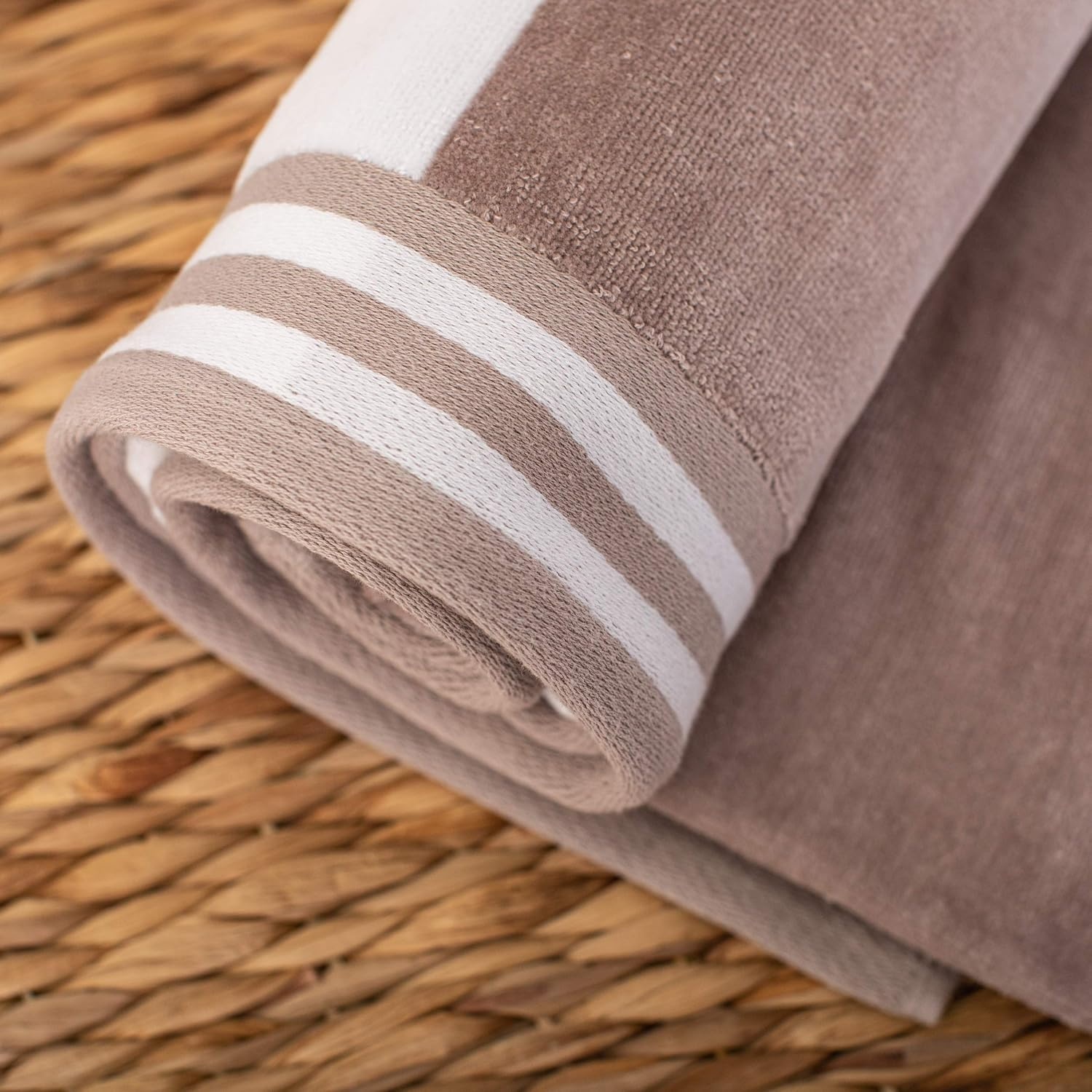 image:imageSuperior Striped Cotton Reversible Beach Towel Set 6 PC Multi ColorTaupe