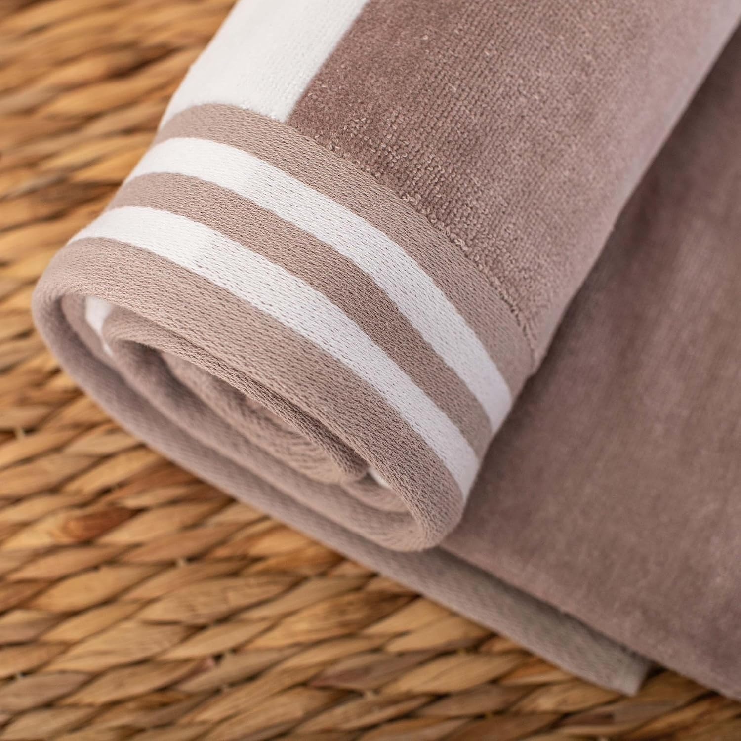 image:imageSuperior Striped Cotton Reversible Beach Towel Set 6 PC Multi ColorTaupe