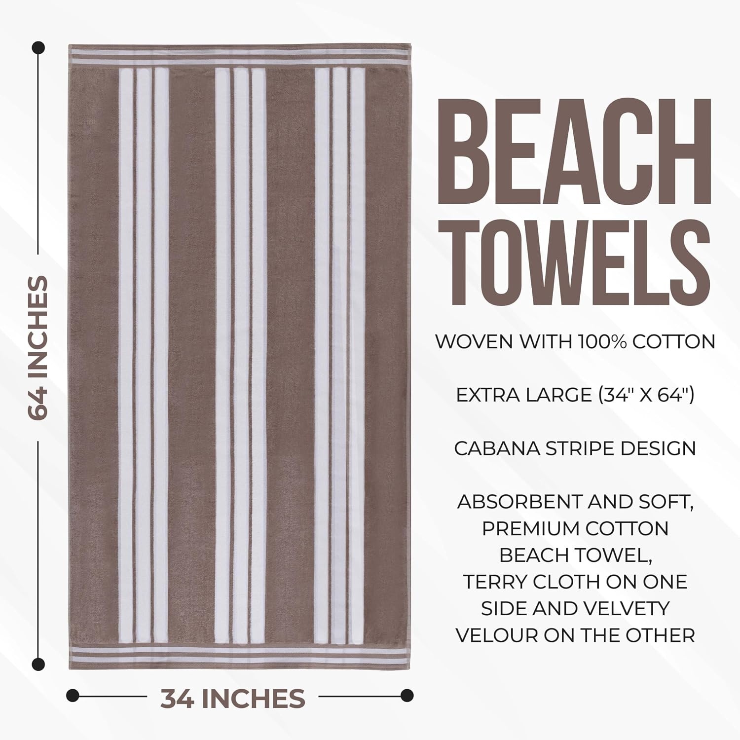 image:imageSuperior Striped Cotton Reversible Beach Towel Set 6 PC Multi ColorTaupe