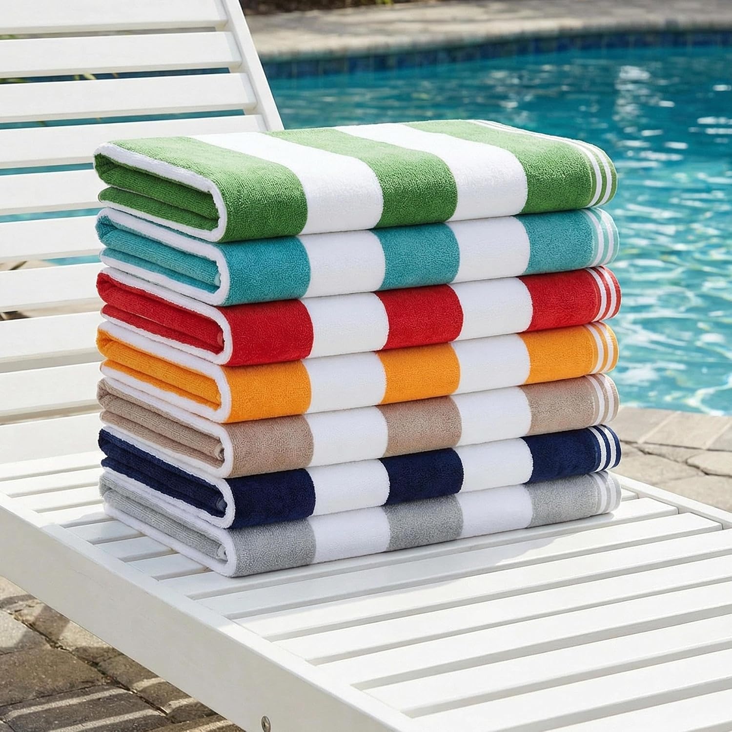 image:imageSuperior Striped Cotton Reversible Beach Towel Set 6 PC Multi ColorTaupe