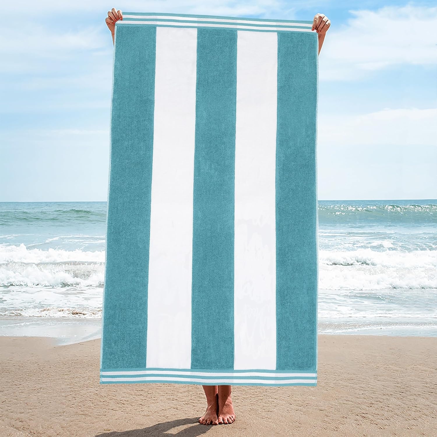 image:imageSuperior Striped Cotton Reversible Beach Towel Set 6 PC Multi ColorTurquoise
