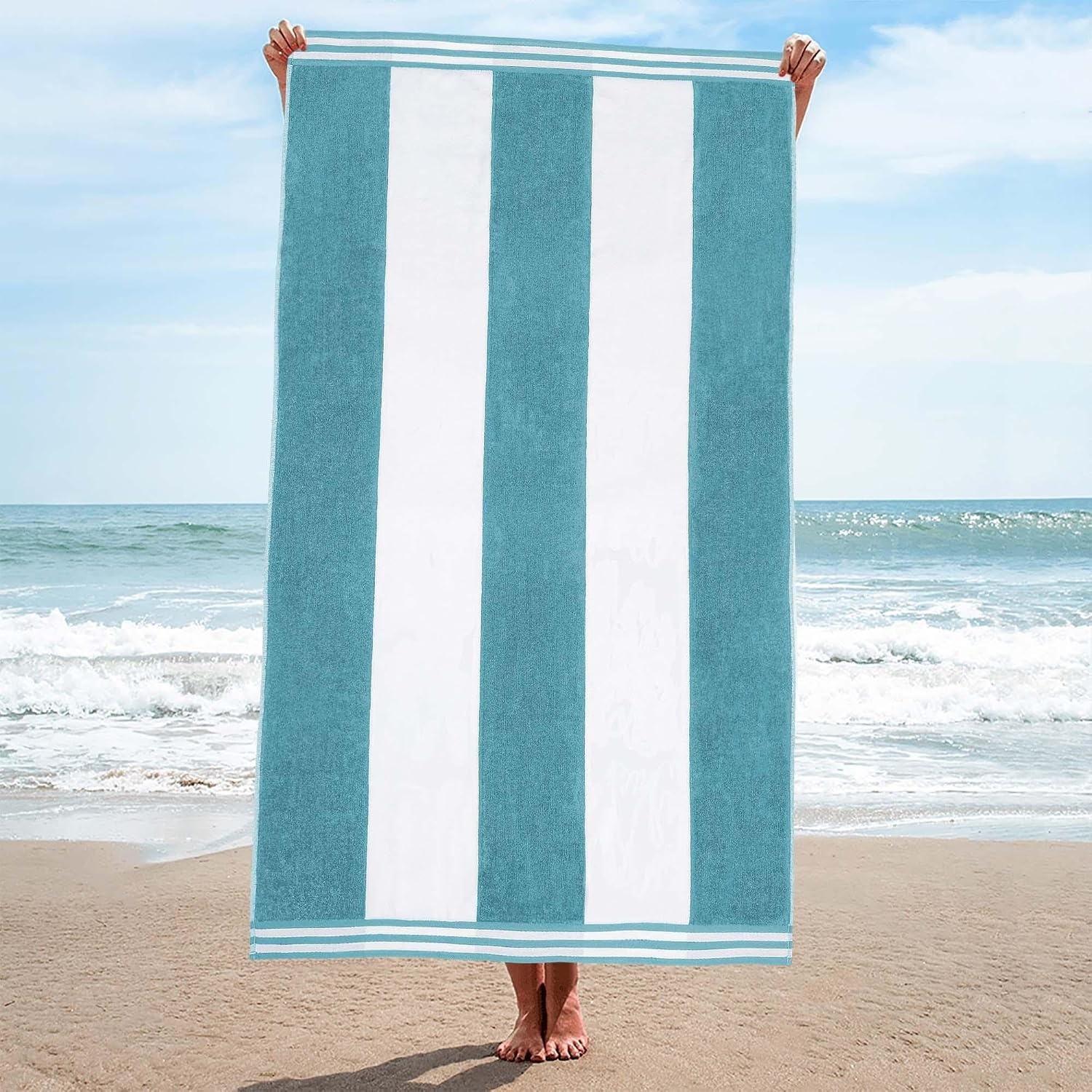 image:imageSuperior Striped Cotton Reversible Beach Towel Set 6 PC Multi ColorTurquoise