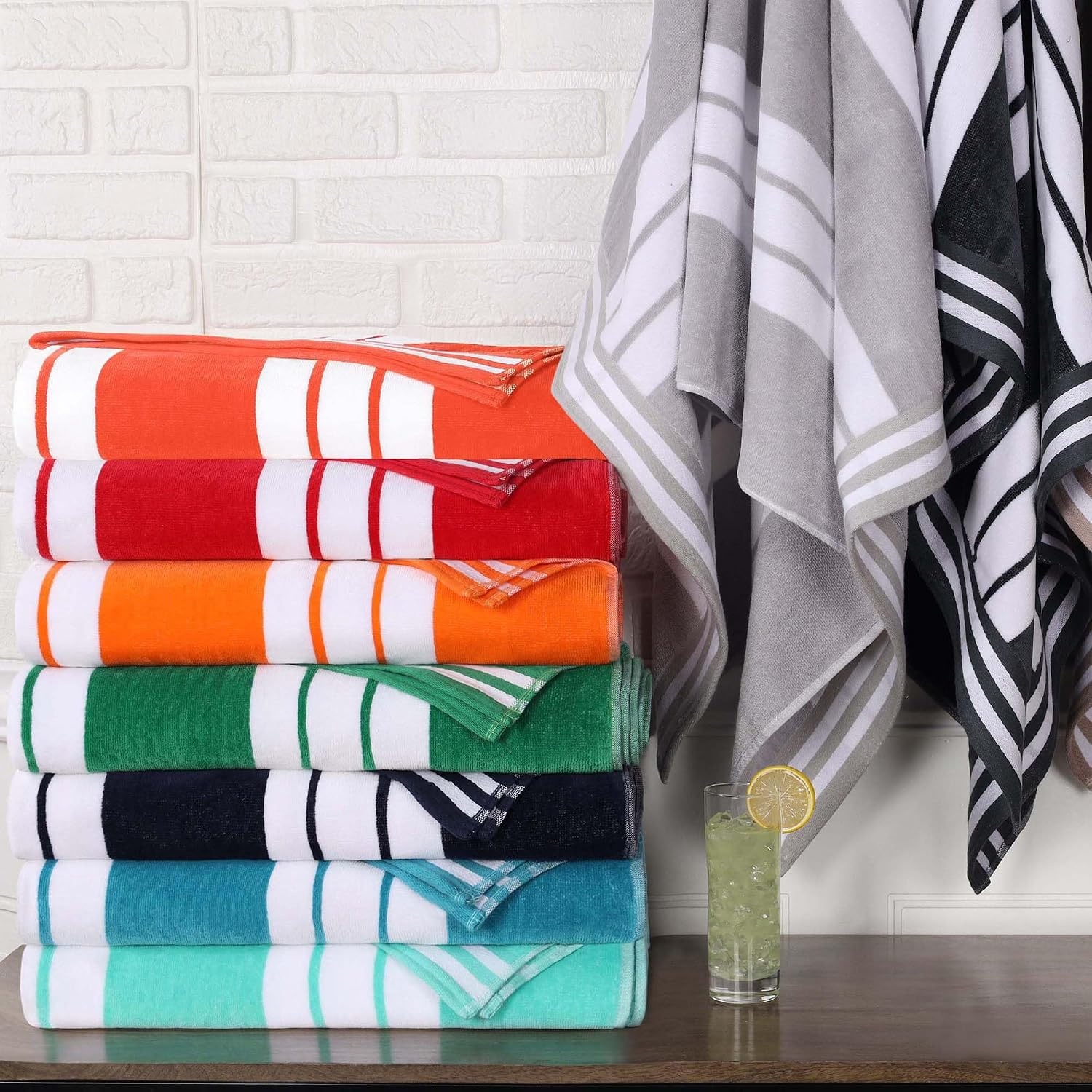 image:imageSuperior Striped Cotton Reversible Beach Towel Set 6 PC Multi ColorTurquoise