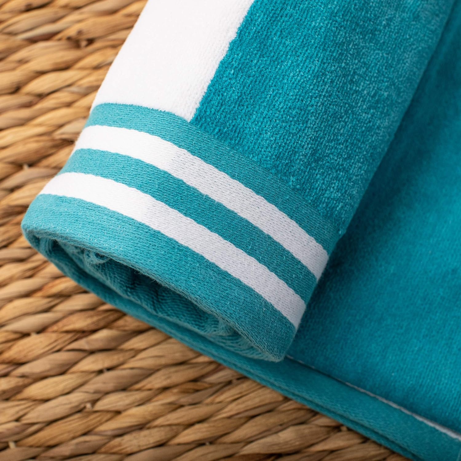 image:imageSuperior Striped Cotton Reversible Beach Towel Set 6 PC Multi ColorTurquoise