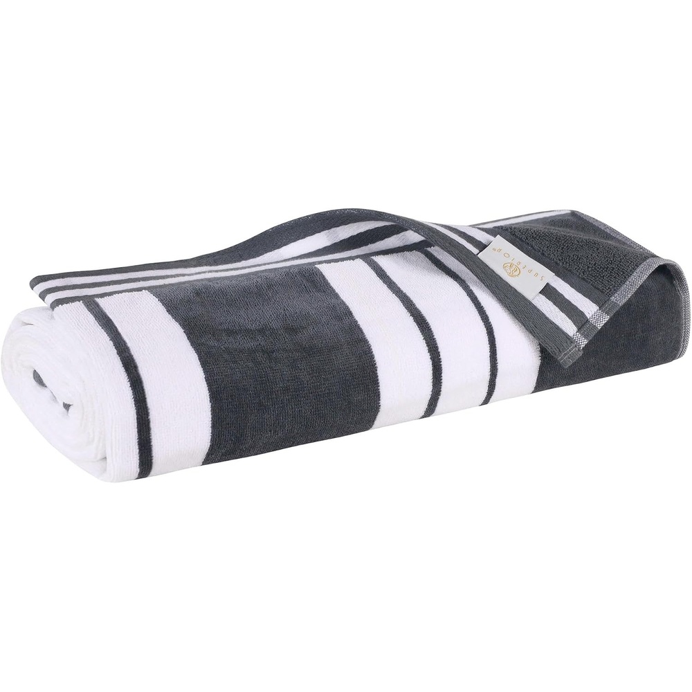 image:imageSuperior Striped Cotton Reversible Beach Towel Set 6 PC Multi ColorCharcoal