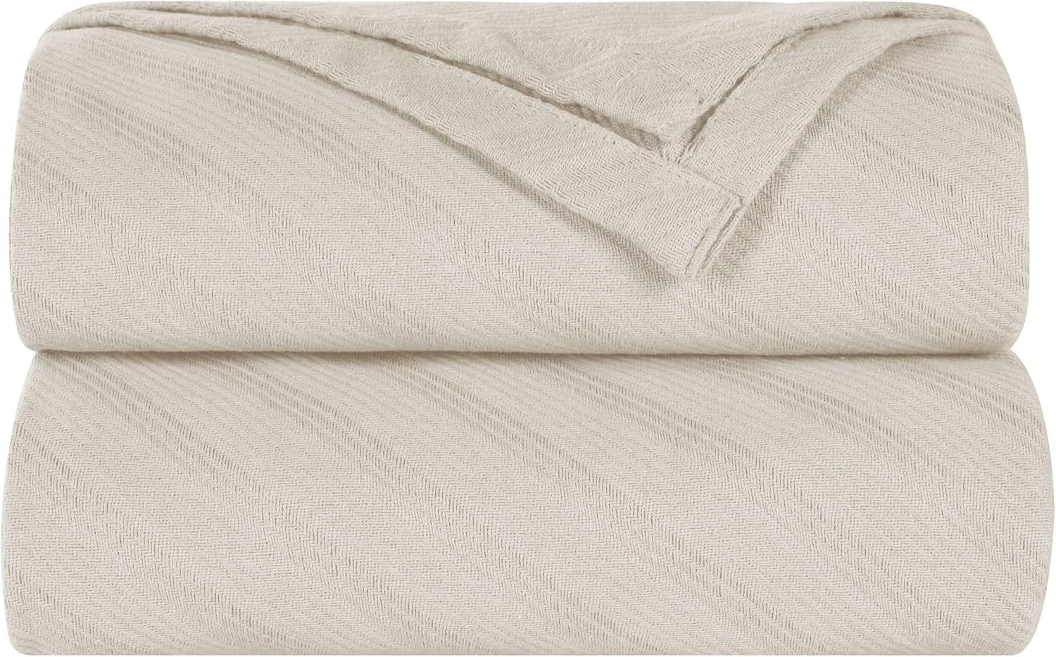 image:imageSUPERIOR Milan Cotton Blanket for Picnic Beach Traveling or Camping Bedroom Decor Essentials Cover for Bed Couch Lounging Textured Jacquard Striped Woven Blanket California King WhiteIvory