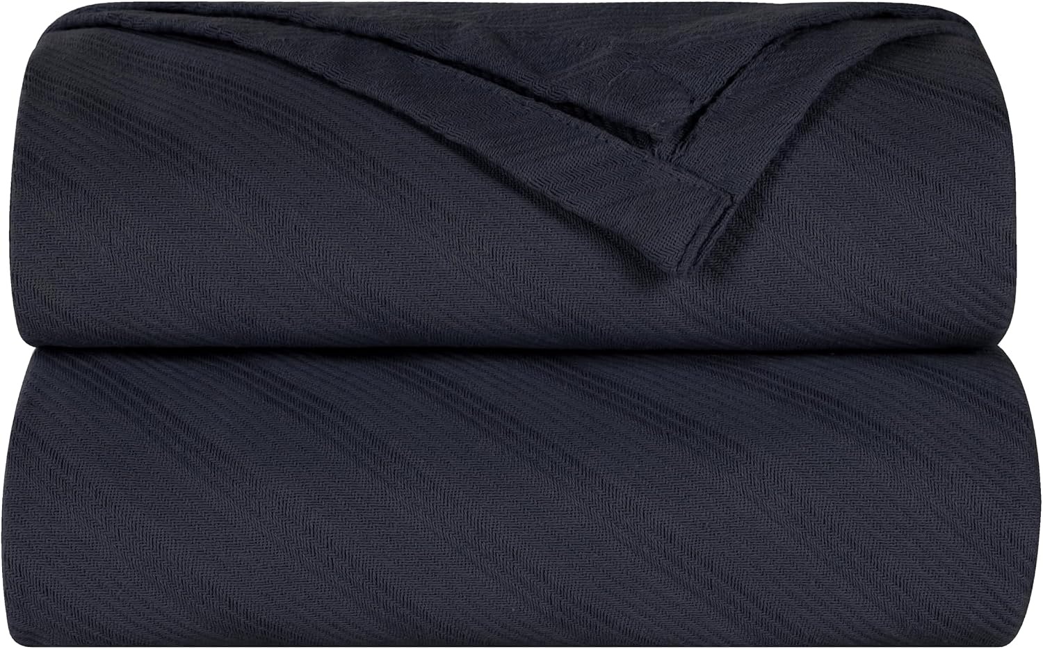 image:imageSUPERIOR Milan Cotton Blanket for Picnic Beach Traveling or Camping Bedroom Decor Essentials Cover for Bed Couch Lounging Textured Jacquard Striped Woven Blanket California King WhiteNavy Blue