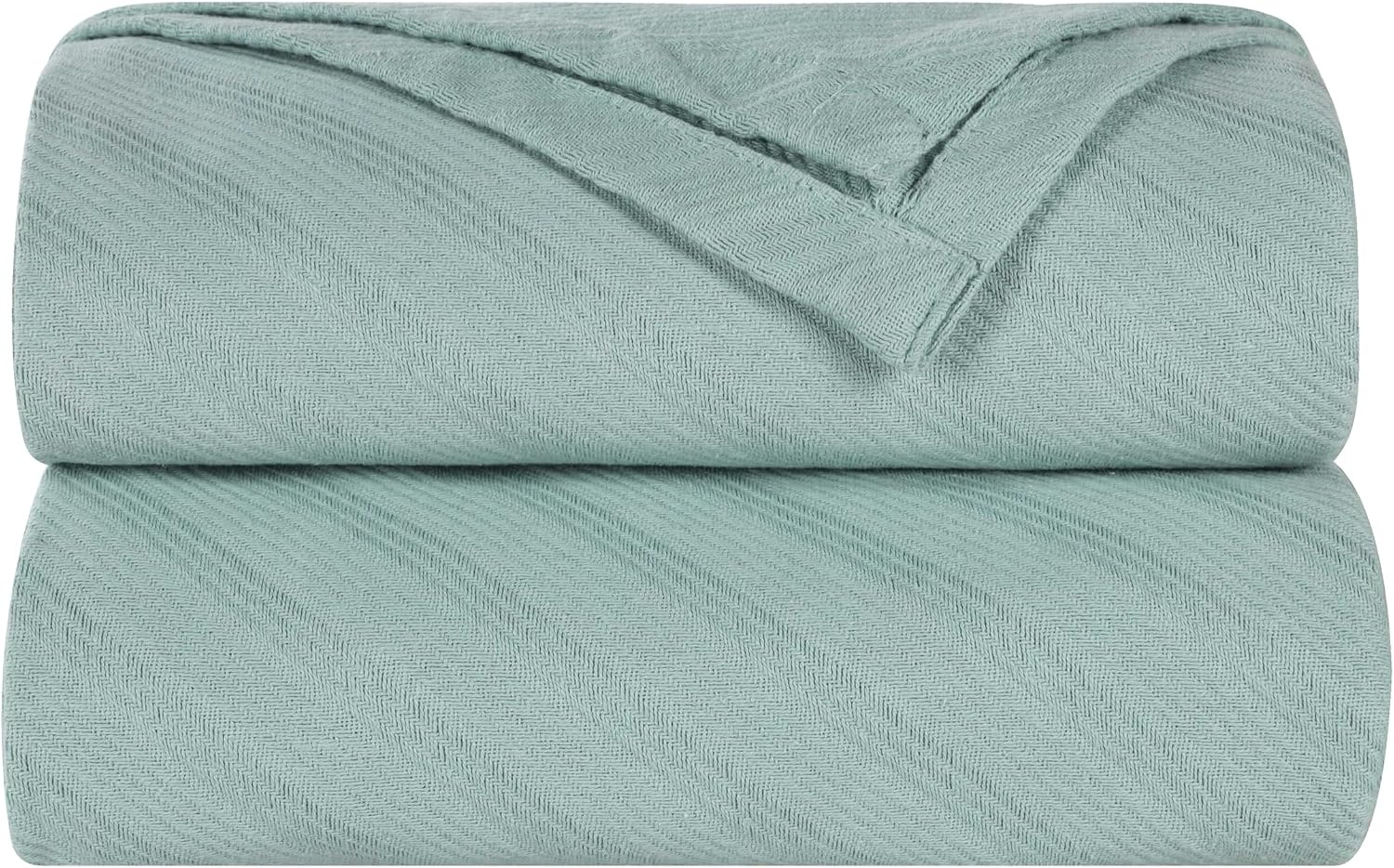 image:imageSUPERIOR Milan Cotton Blanket for Picnic Beach Traveling or Camping Bedroom Decor Essentials Cover for Bed Couch Lounging Textured Jacquard Striped Woven Blanket California King WhiteAqua