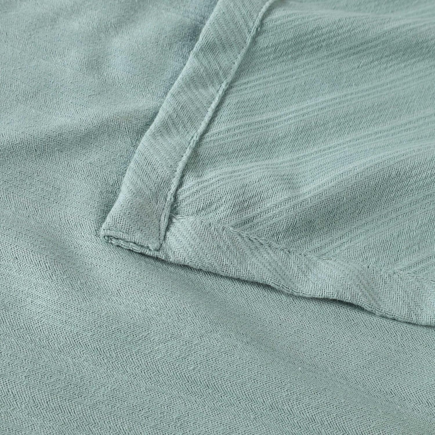 image:imageSUPERIOR Milan Cotton Blanket for Picnic Beach Traveling or Camping Bedroom Decor Essentials Cover for Bed Couch Lounging Textured Jacquard Striped Woven Blanket California King WhiteAqua