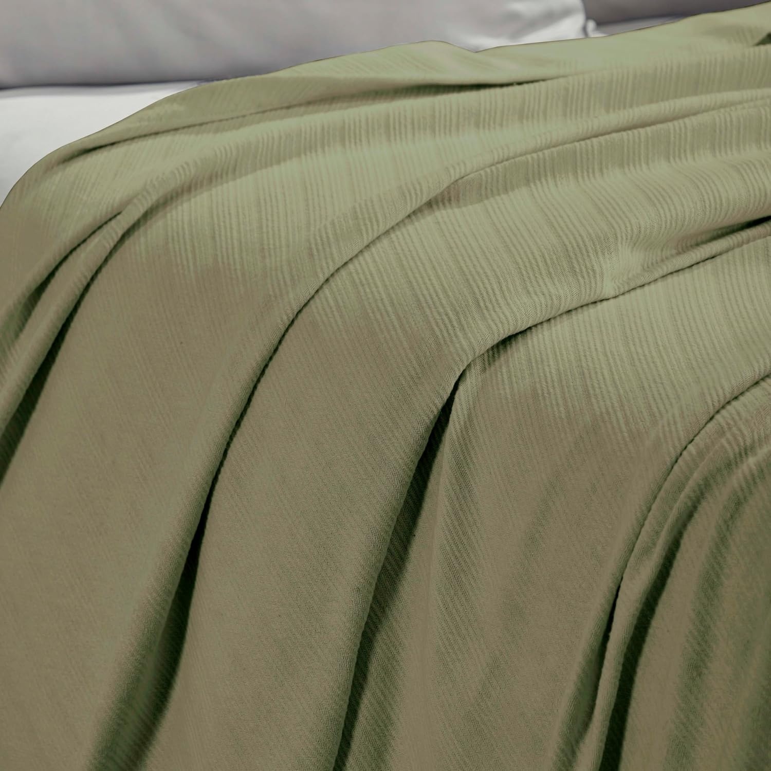 image:imageSUPERIOR Milan Cotton Blanket for Picnic Beach Traveling or Camping Bedroom Decor Essentials Cover for Bed Couch Lounging Textured Jacquard Striped Woven Blanket California King WhiteSage