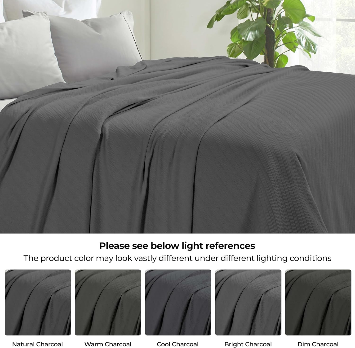 image:imageSUPERIOR Milan Cotton Blanket for Picnic Beach Traveling or Camping Bedroom Decor Essentials Cover for Bed Couch Lounging Textured Jacquard Striped Woven Blanket California King WhiteCharcoal