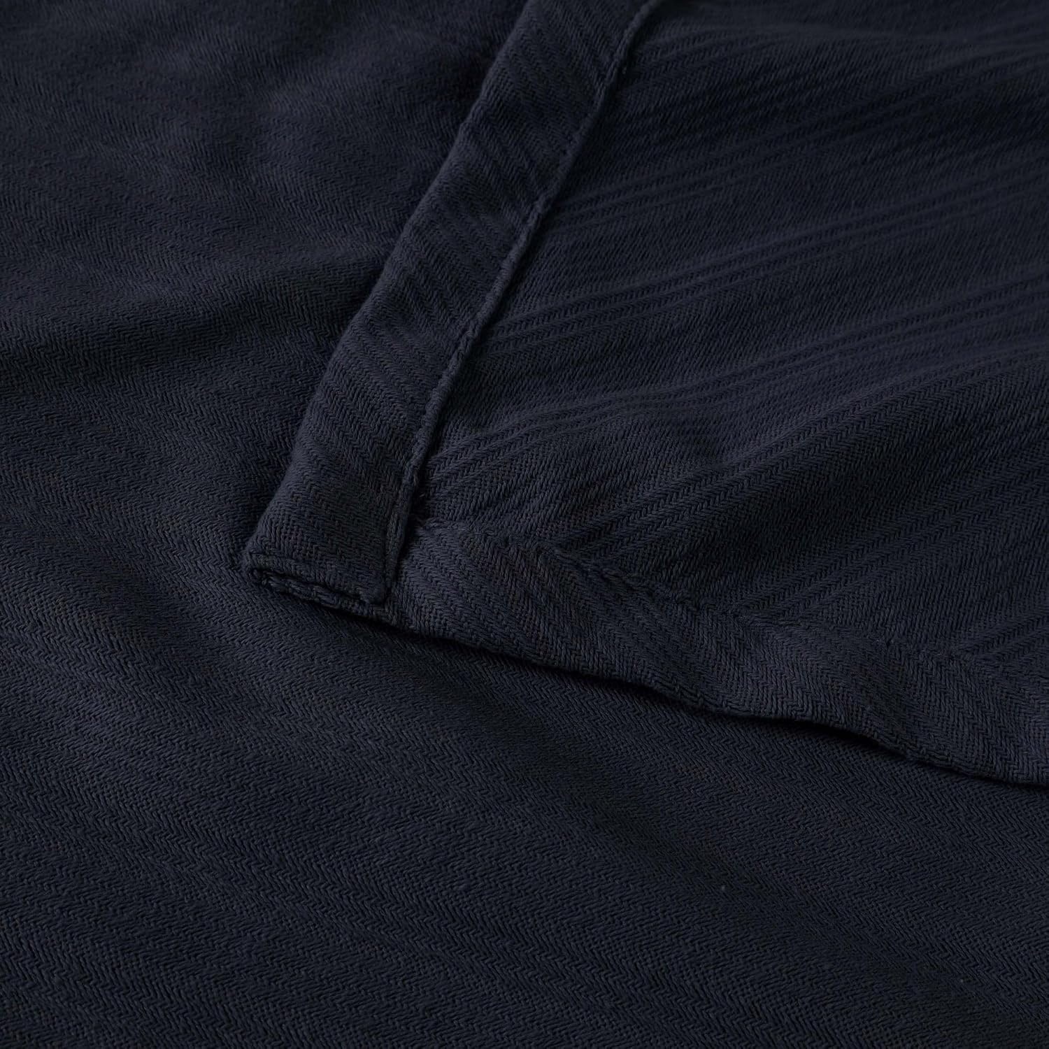 image:imageSUPERIOR Milan Cotton Blanket for Picnic Beach Traveling or Camping Bedroom Decor Essentials Cover for Bed Couch Lounging Textured Jacquard Striped Woven Blanket California King WhiteNavy Blue