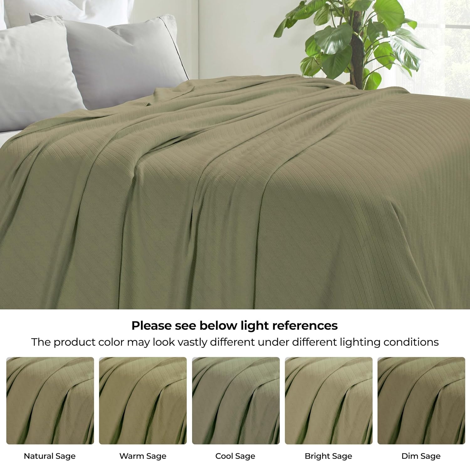 image:imageSUPERIOR Milan Cotton Blanket for Picnic Beach Traveling or Camping Bedroom Decor Essentials Cover for Bed Couch Lounging Textured Jacquard Striped Woven Blanket California King WhiteSage