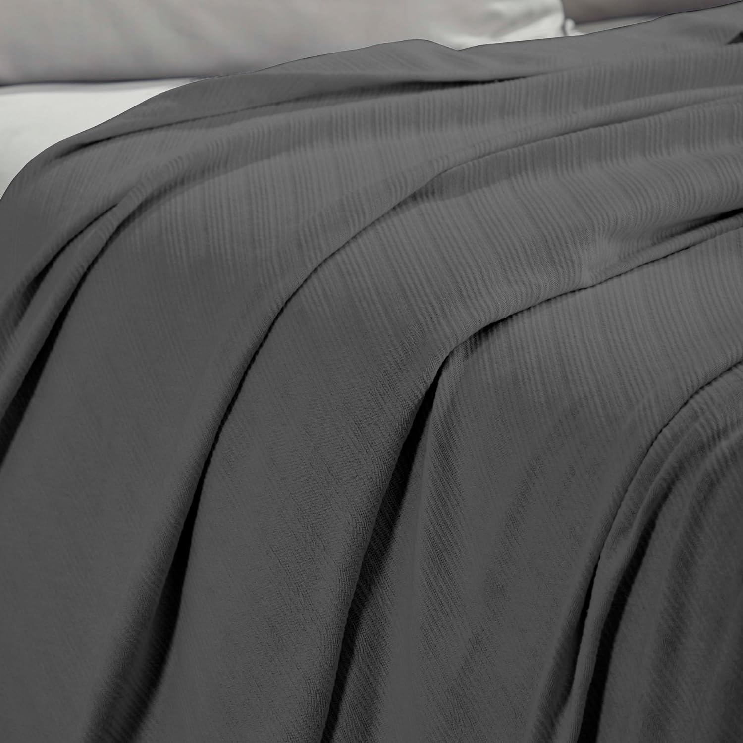 image:imageSUPERIOR Milan Cotton Blanket for Picnic Beach Traveling or Camping Bedroom Decor Essentials Cover for Bed Couch Lounging Textured Jacquard Striped Woven Blanket California King WhiteCharcoal
