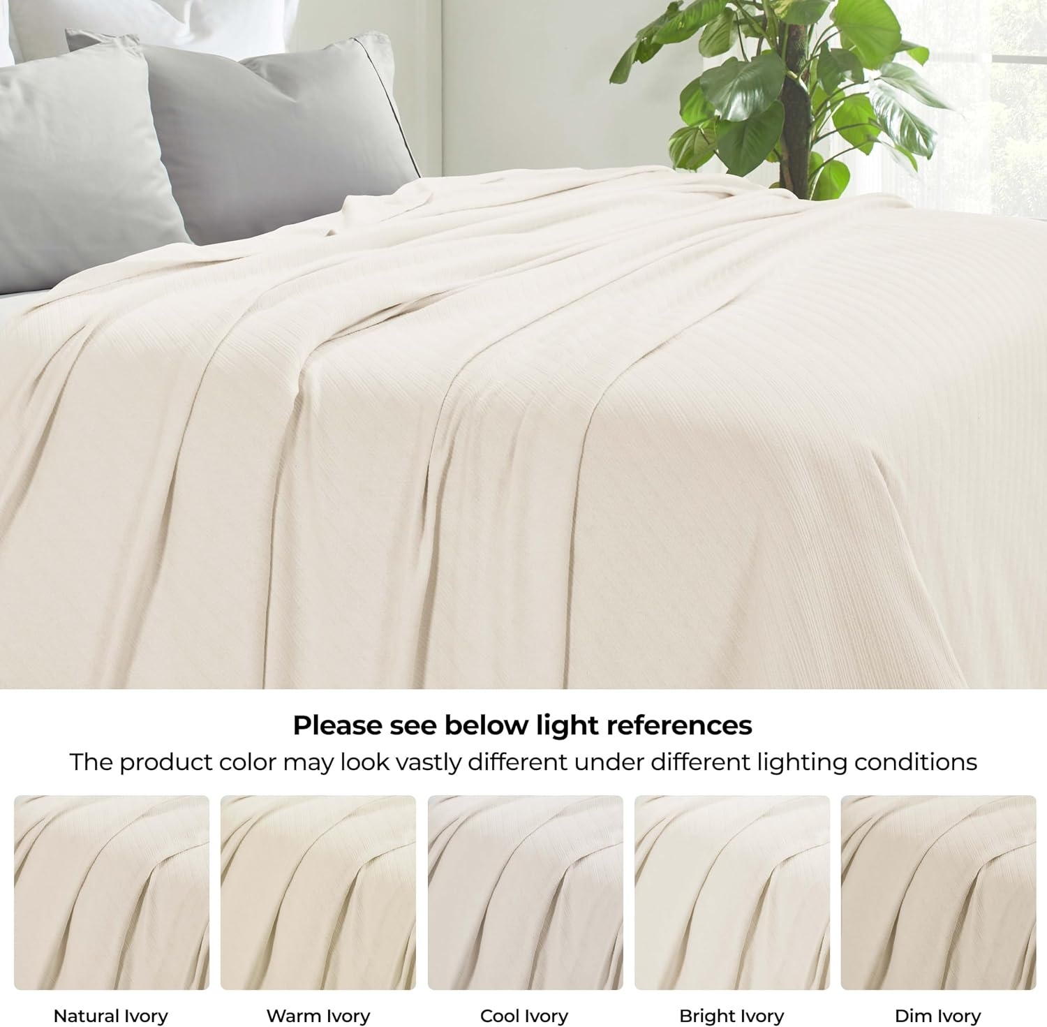 image:imageSUPERIOR Milan Cotton Blanket for Picnic Beach Traveling or Camping Bedroom Decor Essentials Cover for Bed Couch Lounging Textured Jacquard Striped Woven Blanket California King WhiteIvory