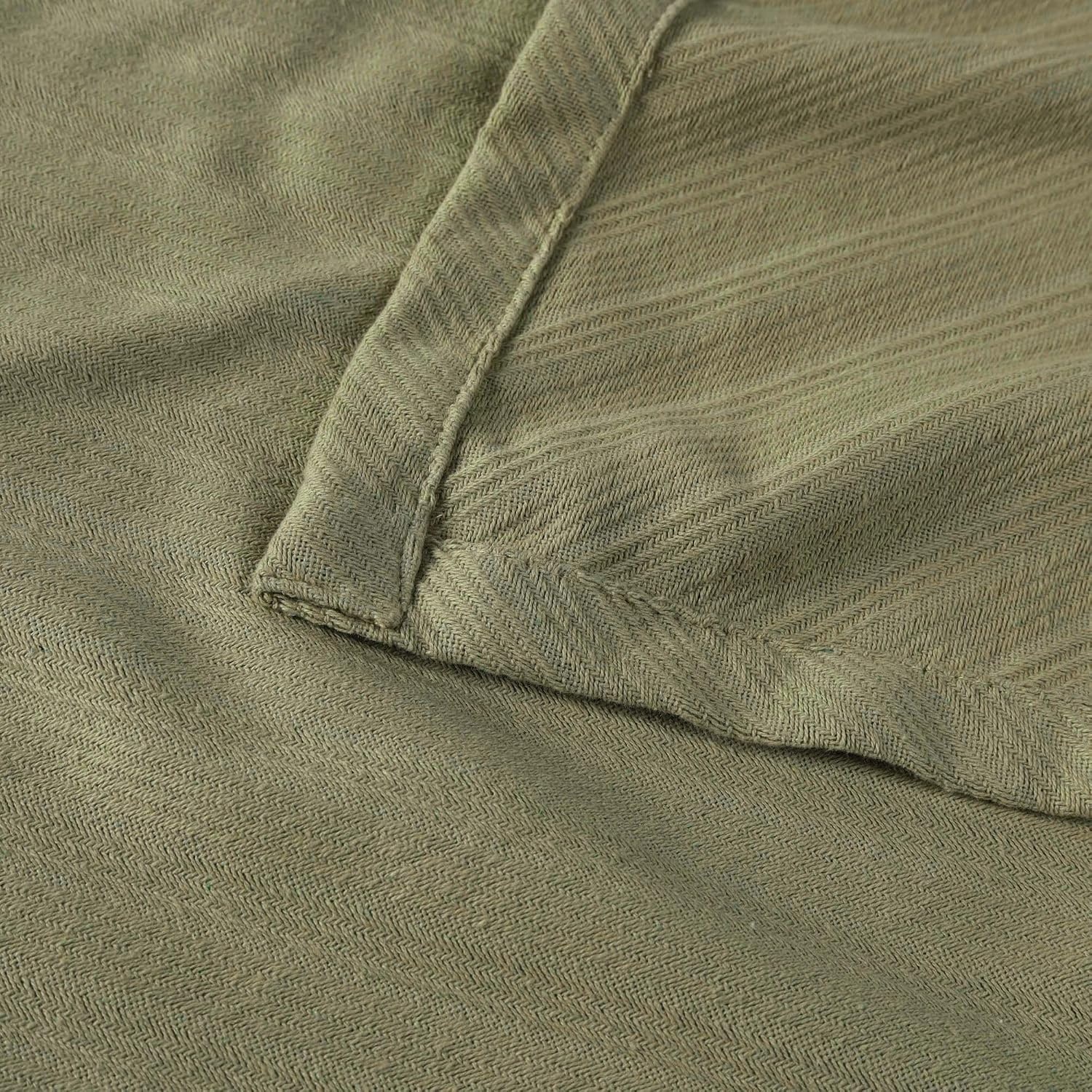image:imageSUPERIOR Milan Cotton Blanket for Picnic Beach Traveling or Camping Bedroom Decor Essentials Cover for Bed Couch Lounging Textured Jacquard Striped Woven Blanket California King WhiteSage
