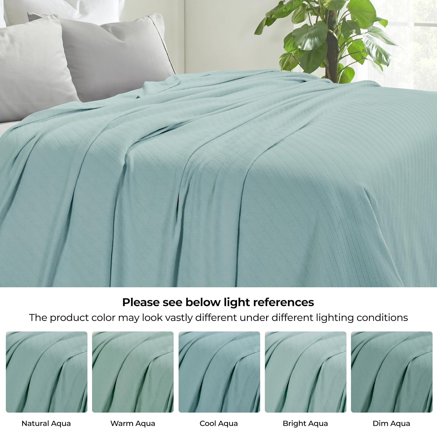 image:imageSUPERIOR Milan Cotton Blanket for Picnic Beach Traveling or Camping Bedroom Decor Essentials Cover for Bed Couch Lounging Textured Jacquard Striped Woven Blanket California King WhiteAqua