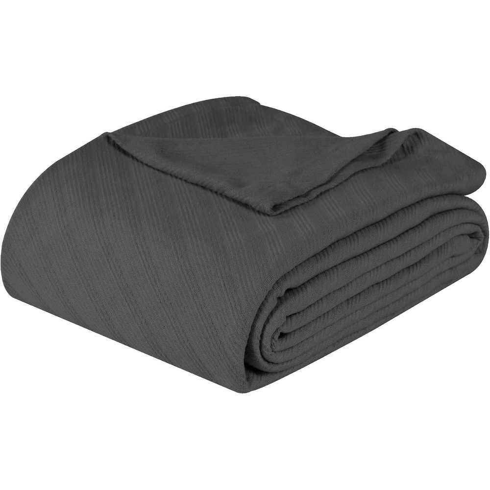 image:imageSUPERIOR Milan Cotton Blanket for Picnic Beach Traveling or Camping Bedroom Decor Essentials Cover for Bed Couch Lounging Textured Jacquard Striped Woven Blanket California King WhiteCharcoal