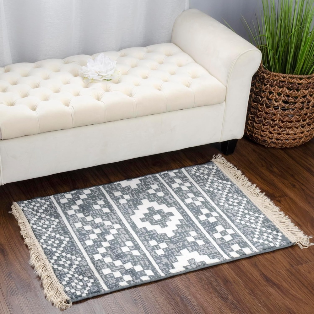 image:imageSuperior Indoor Area Rug Jute Backed Perfect for Entryway Office LivingDining Room Bedroom Kitchen Hardwood Floor Geometric Decor Genaine Collection 2 x 3 Nightfall Blue