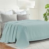 SUPERIOR Milan Cotton Blanket, for Picnic, Beach, Traveling or Camping, Bedroom Decor, Essentials, Cover for Bed, Couch, Lounging, Textured Jacquard, Striped Woven Blanket, California King, White(Aqua)