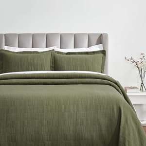 SUPERIOR 2 Piece Celtic Circles Cotton Bedspread Set, Decorative Bed Spread, Home Bed Decor, 1 Pillow Sham, Medium Weight Blanket, Matelasse Coverlet Bedding, Wedding Ring Design, Full, Charcoal(Olive Green)