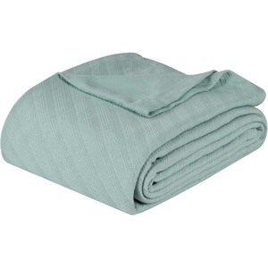 SUPERIOR Milan Cotton Blanket, for Picnic, Beach, Traveling or Camping, Bedroom Decor, Essentials, Cover for Bed, Couch, Lounging, Textured Jacquard, Striped Woven Blanket, California King, White(Aqua)